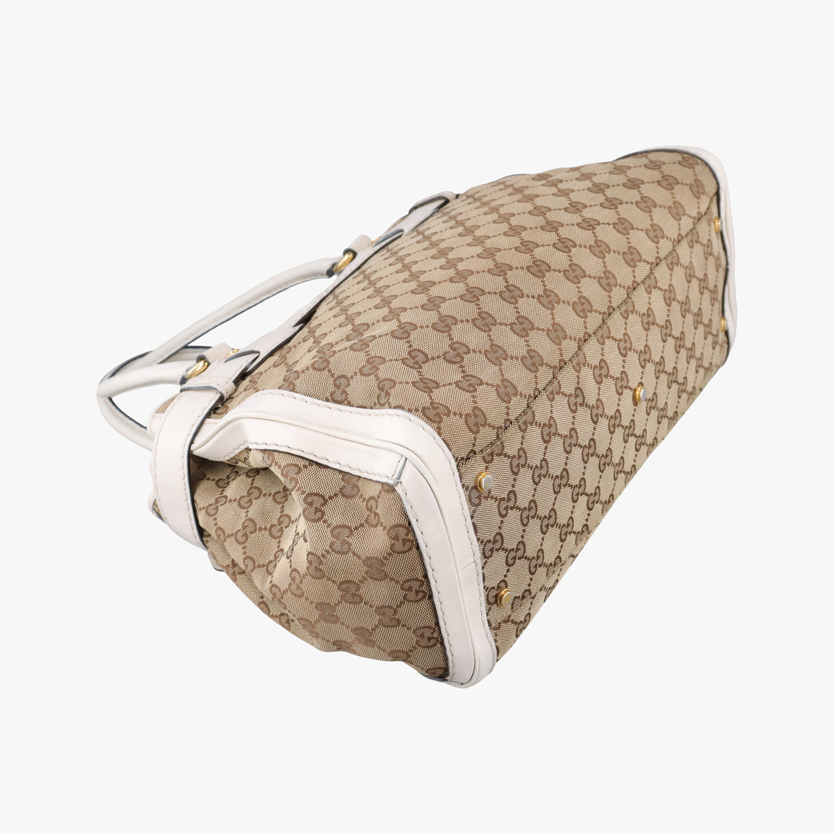 Pre-owned Gucci GG Running White×Beige Canvas×Leather 247183 handbag | stylenewstar