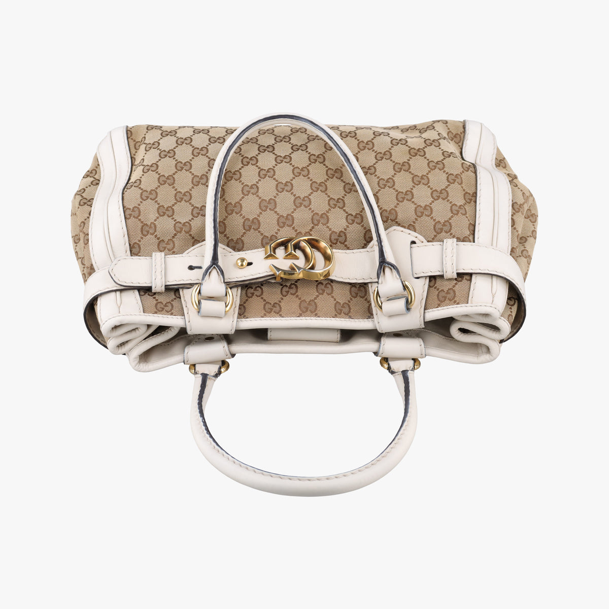 Pre-owned Gucci GG Running White×Beige Canvas×Leather 247183 handbag | stylenewstar