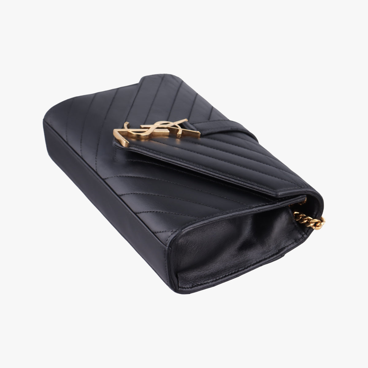 Pre-owned Yves Saint Laurent Monogram Envelope Black Leather 396909 shoulderbag | stylenewstar