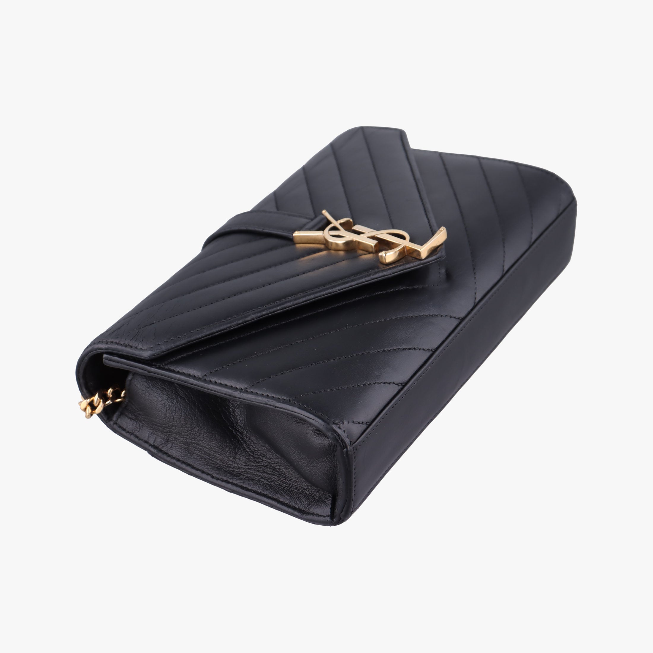 Pre-owned Yves Saint Laurent Monogram Envelope Black Leather 396909 shoulderbag | stylenewstar