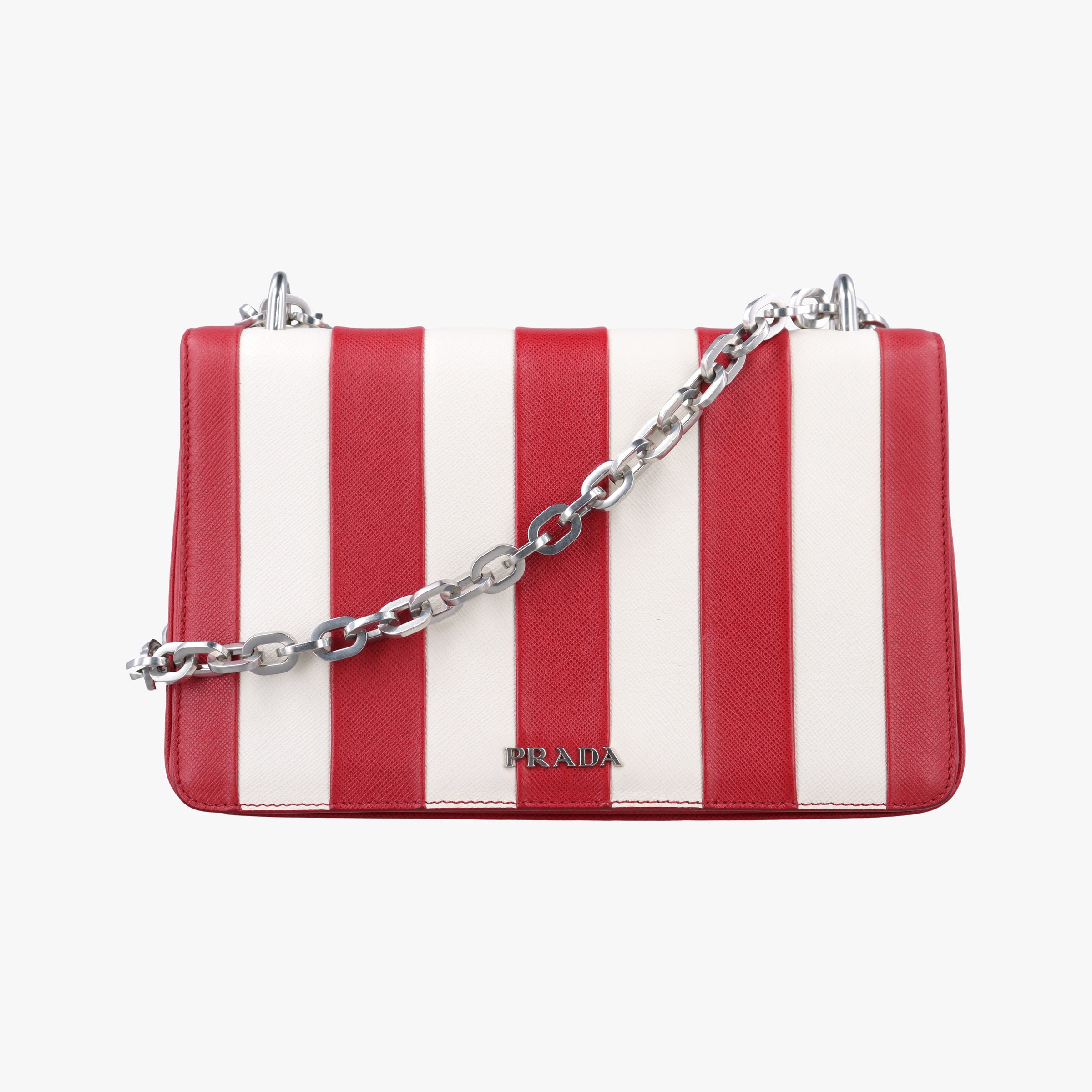 Vintage Prada stripe Baiade Red×white SAFFIANO Leather 1BD009 shoulderbag | stylenewstar