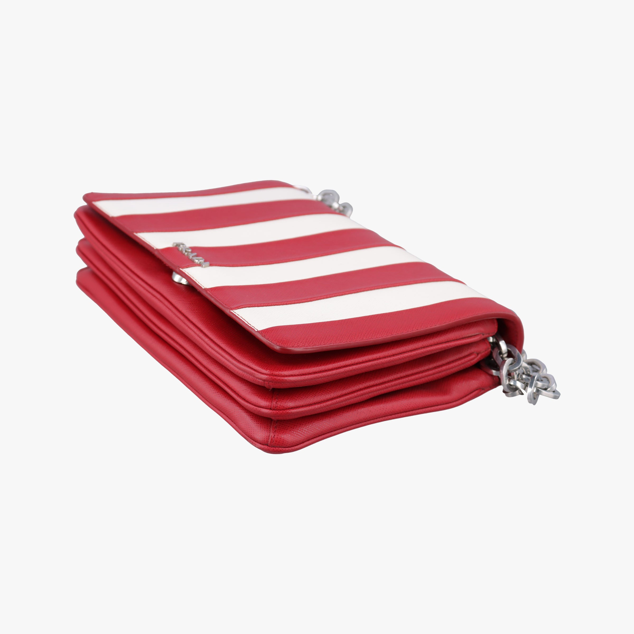 Vintage Prada stripe Baiade Red×white SAFFIANO Leather 1BD009 shoulderbag | stylenewstar