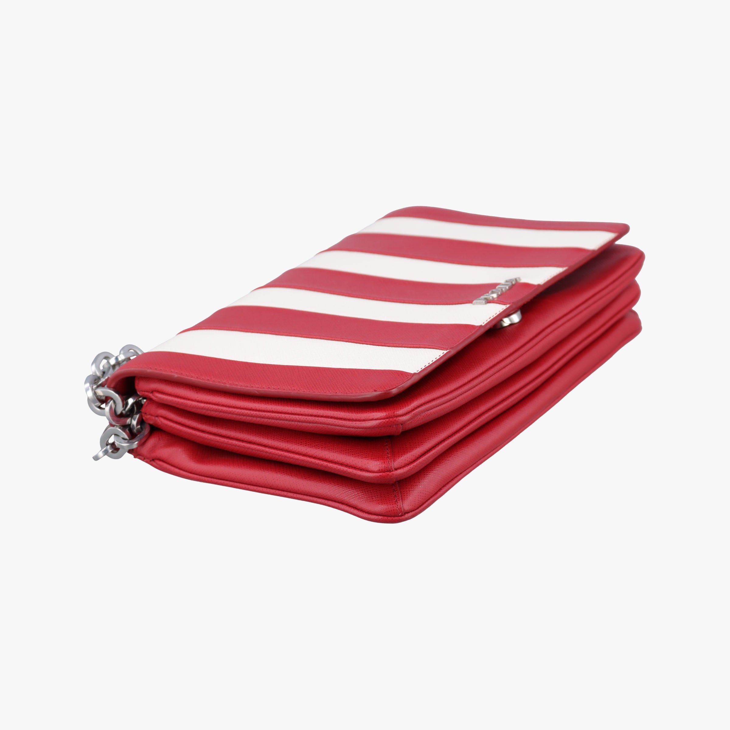 Vintage Prada stripe Baiade Red×white SAFFIANO Leather 1BD009 shoulderbag | stylenewstar