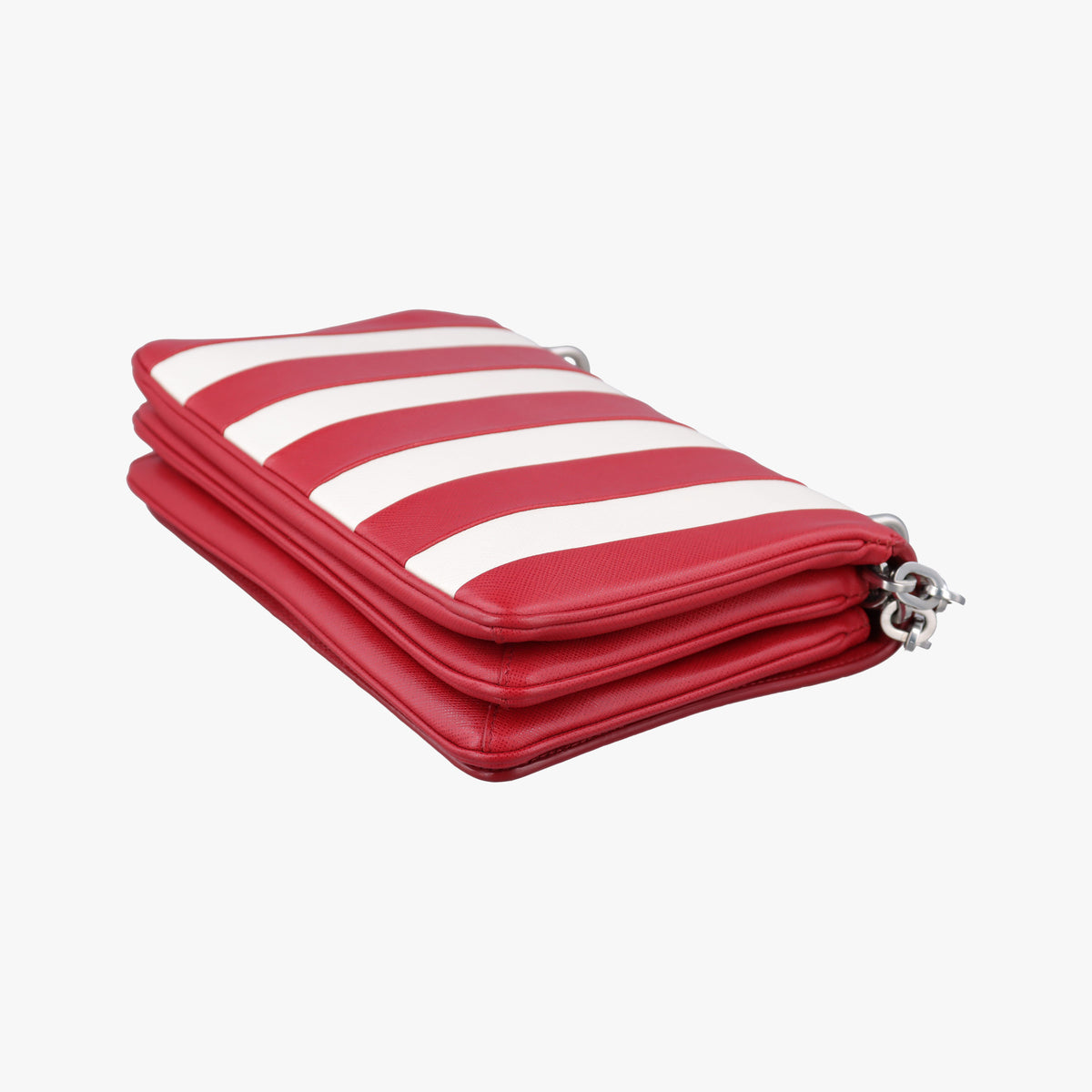 Vintage Prada stripe Baiade Red×white SAFFIANO Leather 1BD009 shoulderbag | stylenewstar