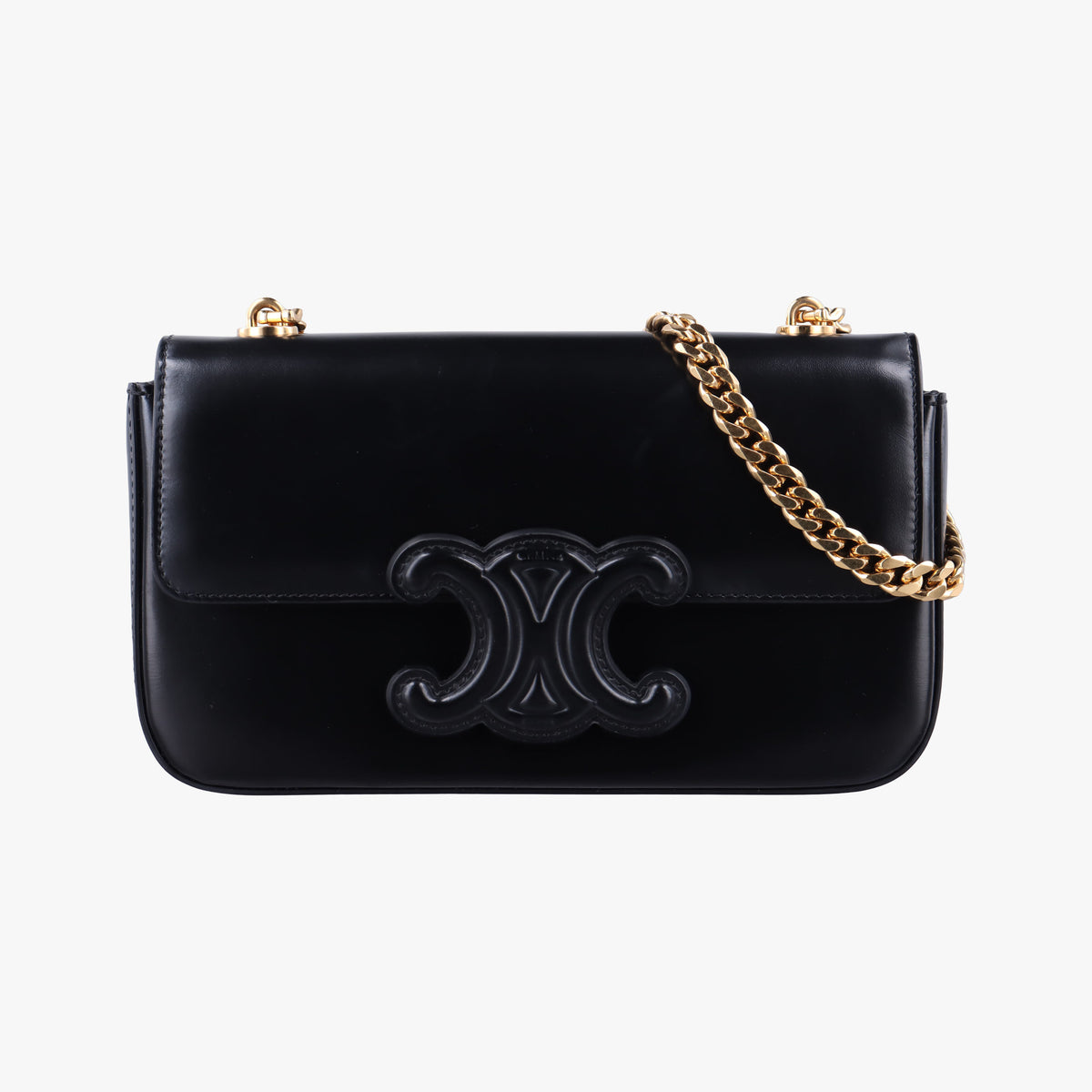 Pre-owned Celine Triomphe Chain Black Leather  shoulderbag | stylenewstar