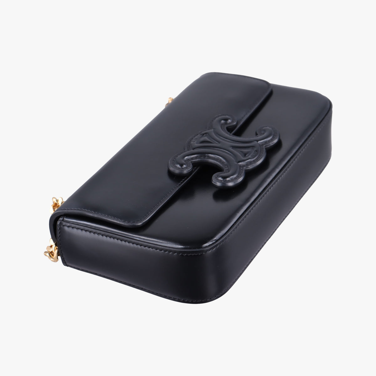 Pre-owned Celine Triomphe Chain Black Leather  shoulderbag | stylenewstar