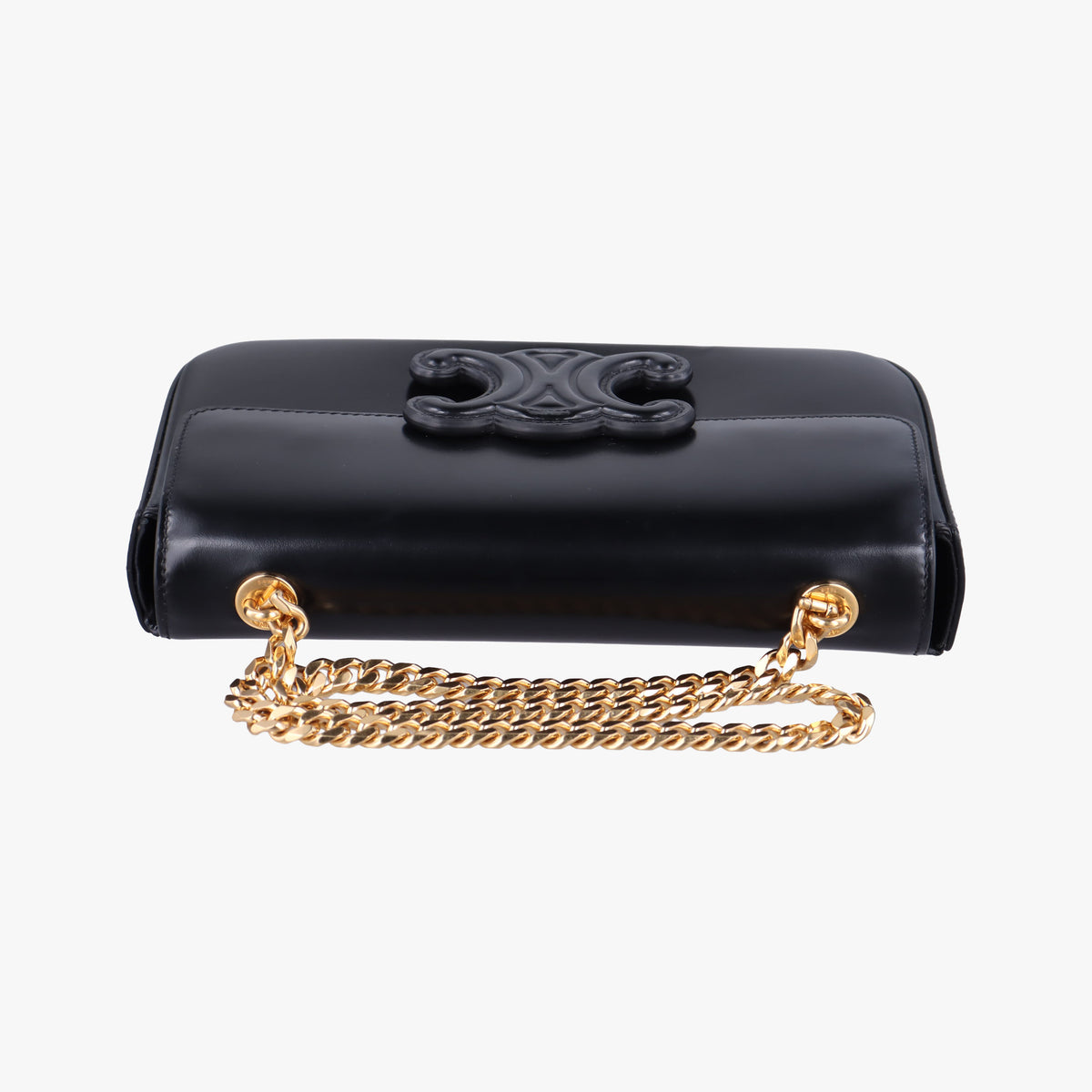 Pre-owned Celine Triomphe Chain Black Leather  shoulderbag | stylenewstar