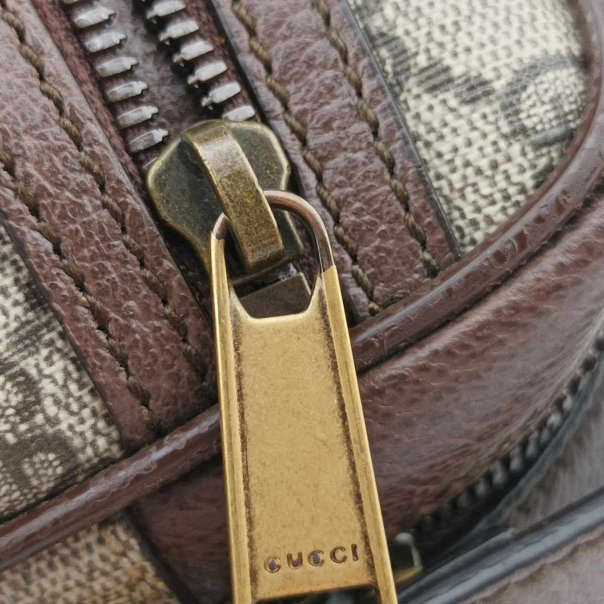 Pre-owned Gucci Ophidia Beige×brown PVC coated canvas×Leather 598127 shoulderbag | stylenewstar