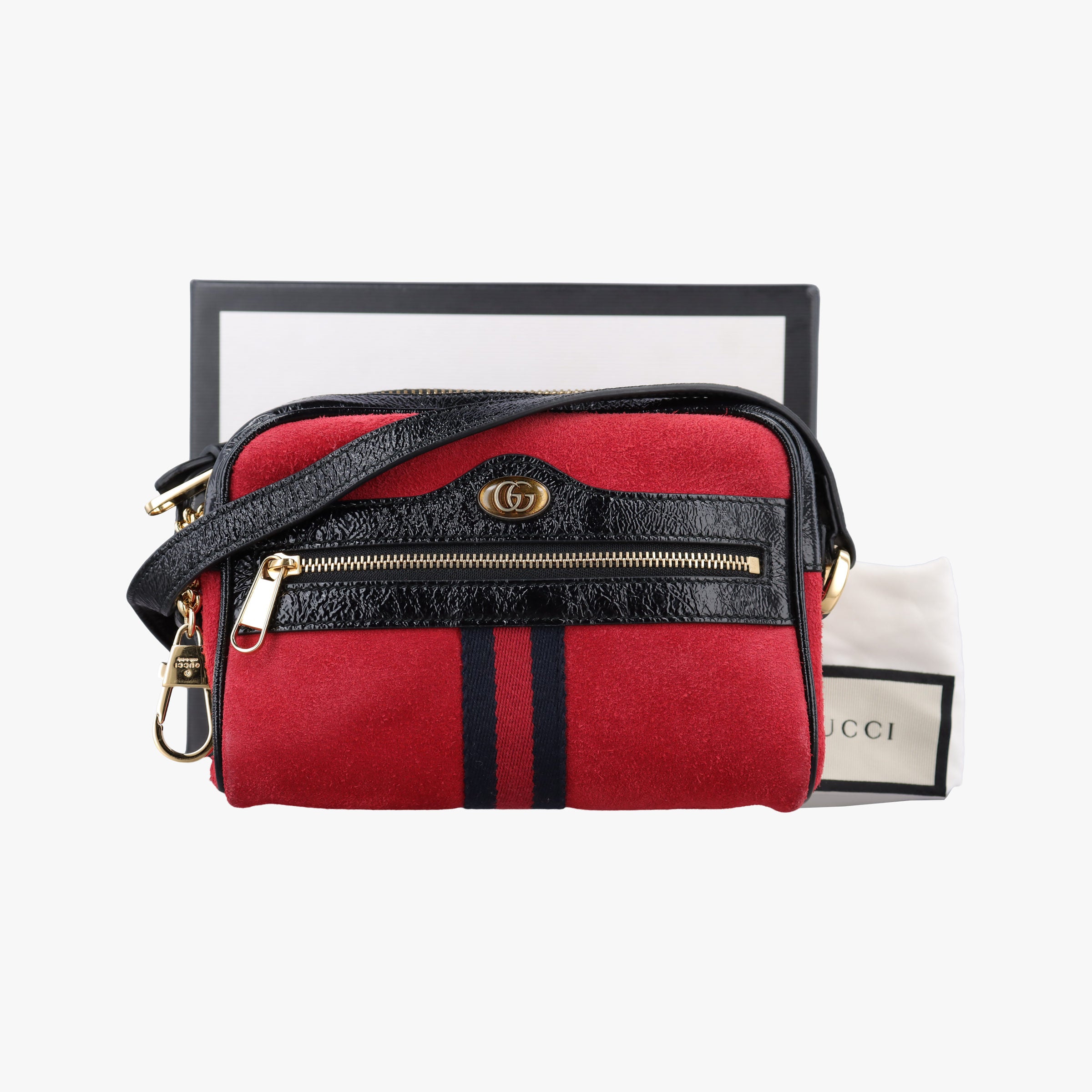 Secondhand Gucci OPHIDIA Black×red suede×leather 517350 shoulderbag | stylenewstar