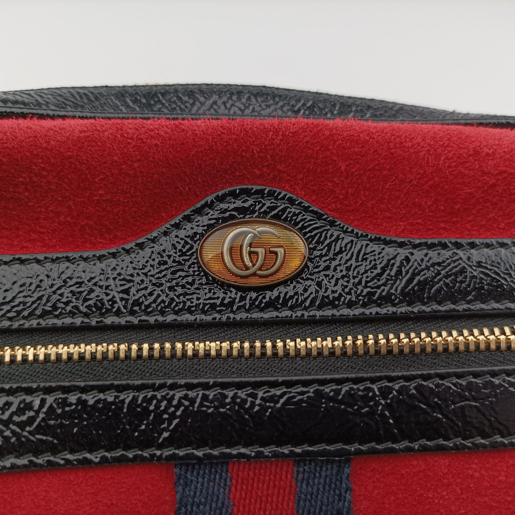 Secondhand Gucci OPHIDIA Black×red suede×leather 517350 shoulderbag | stylenewstar