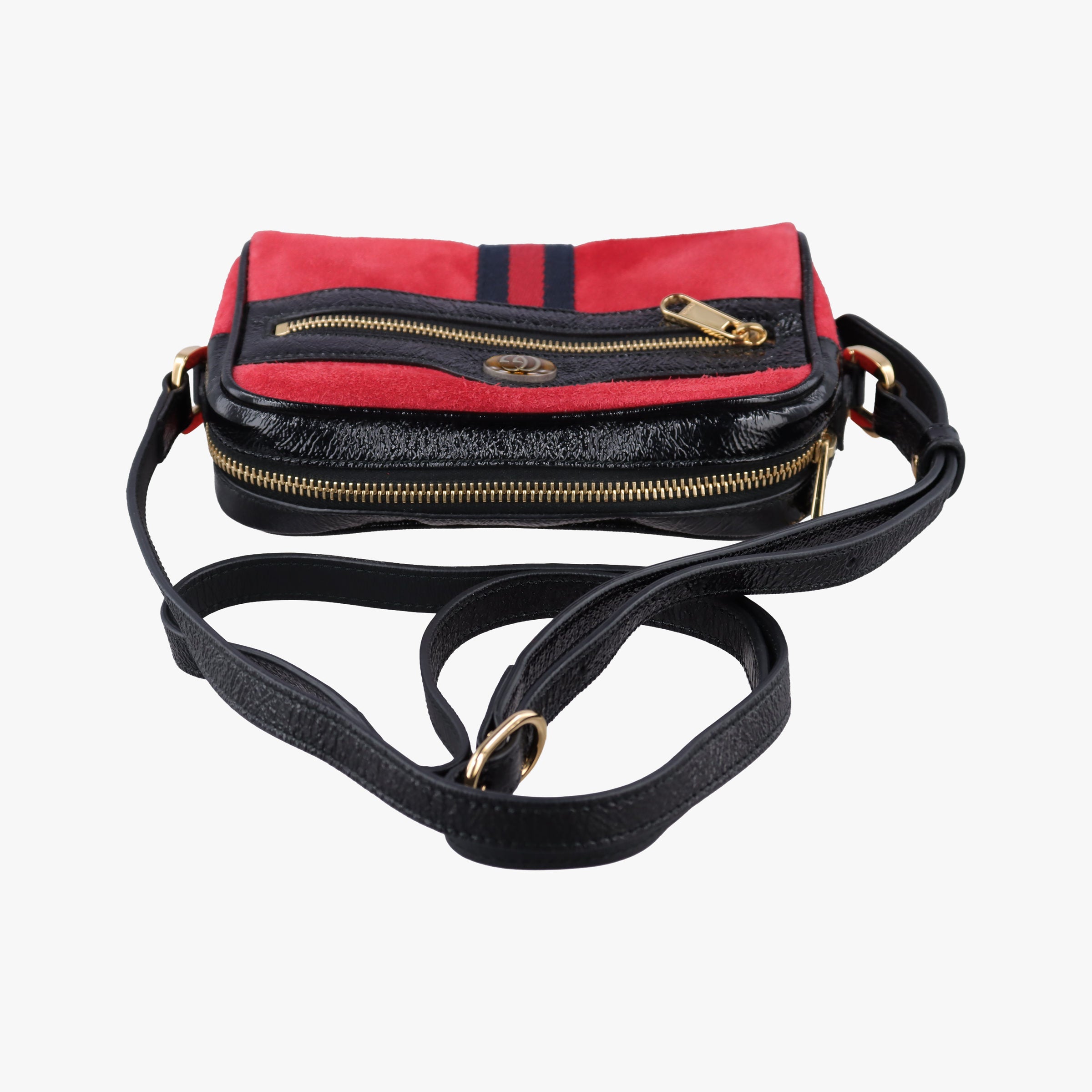 Secondhand Gucci OPHIDIA Black×red suede×leather 517350 shoulderbag | stylenewstar