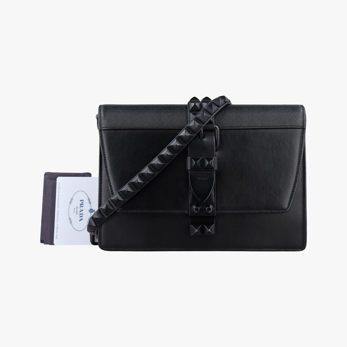 Secondhand Prada Electra Studded Black Leather 1BD120 shoulderbag | stylenewstar