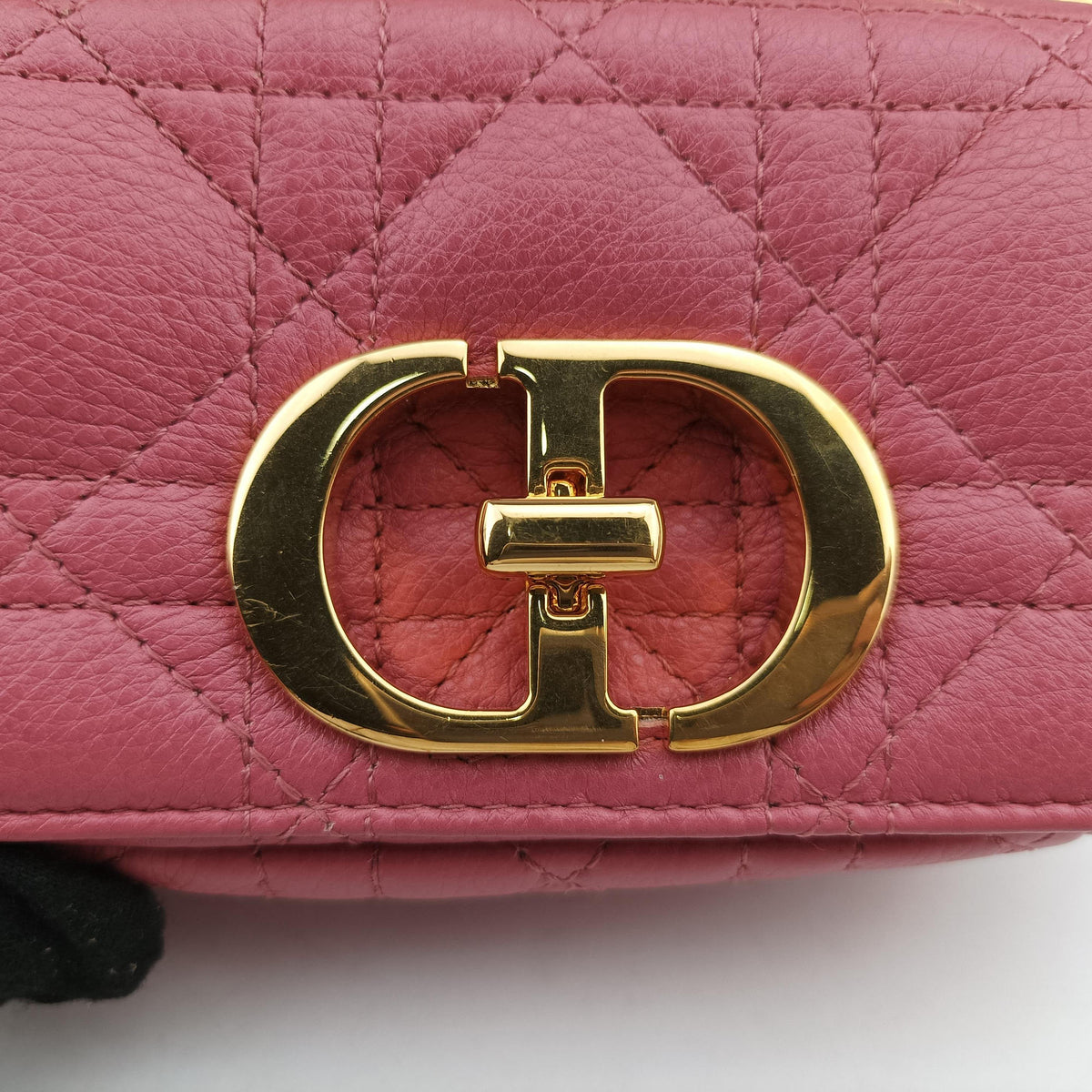 Pre-owned Christian Dior Caro micro Pink Leather  shoulderbag | stylenewstar