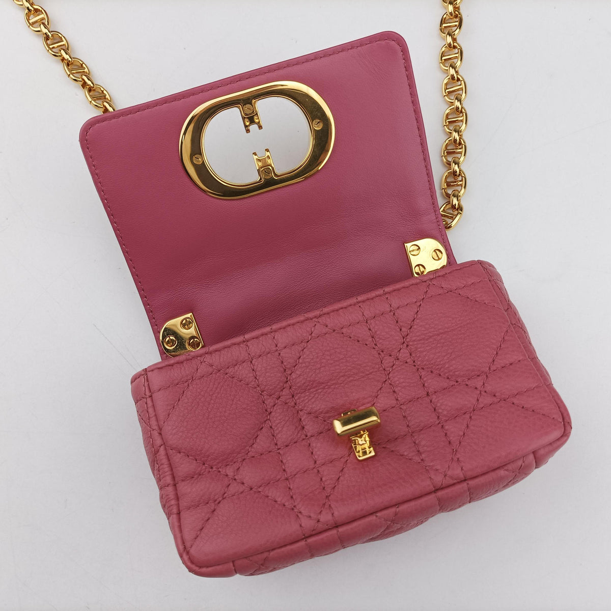 Pre-owned Christian Dior Caro micro Pink Leather  shoulderbag | stylenewstar