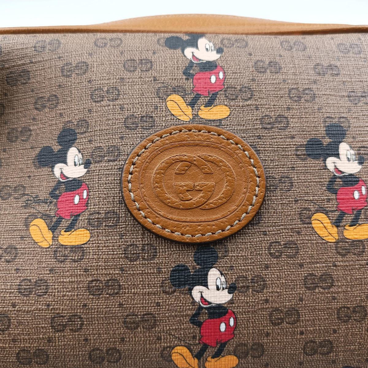 Pre-owned Gucci Mickey Mouse Disney collaboration Brown×Multicolour PVC coated canvas×Leather 602536 shoulderbag | stylenewstar