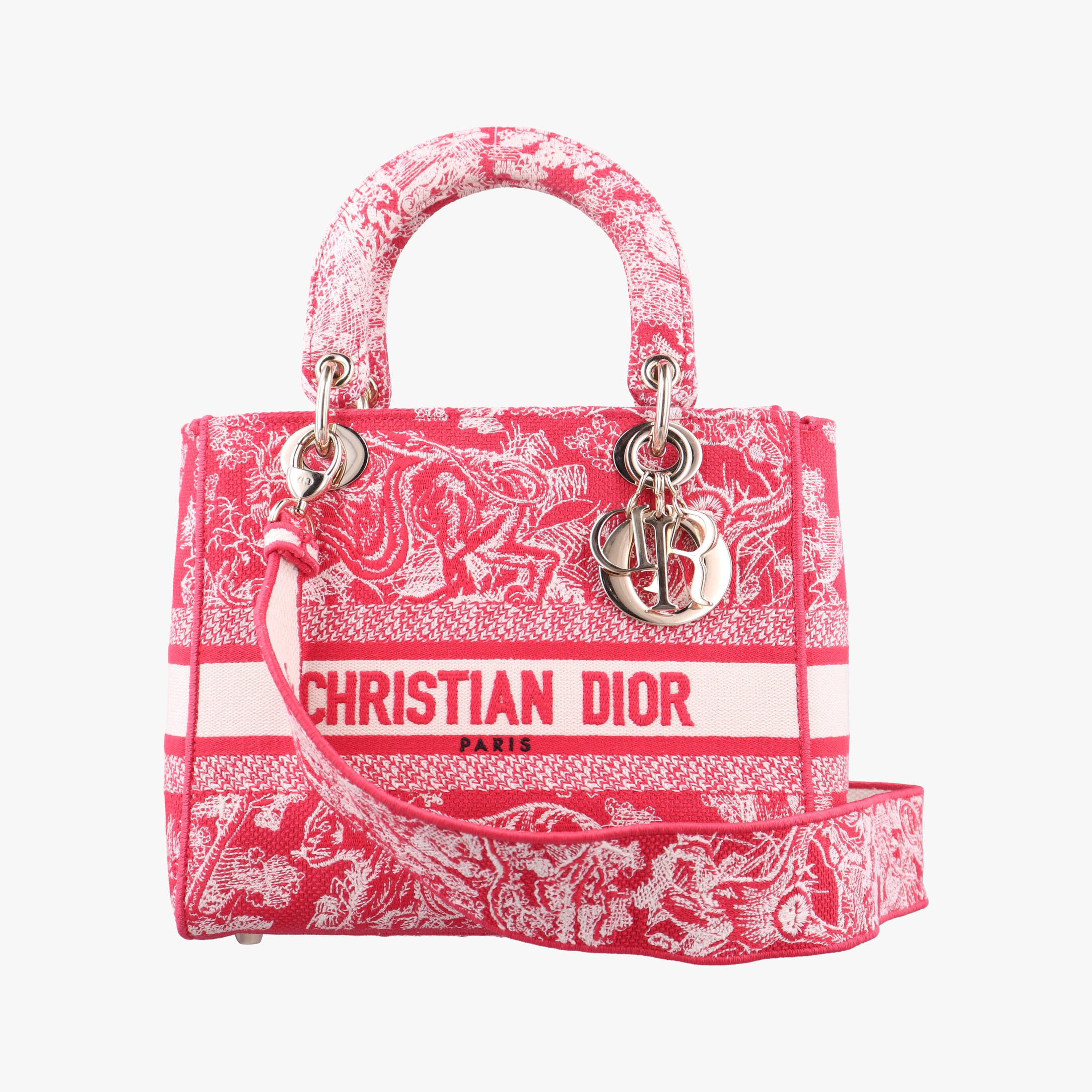 Pre-owned Christian Dior D-Lite Medium Royaume Pink canvas  shoulderbag | stylenewstar