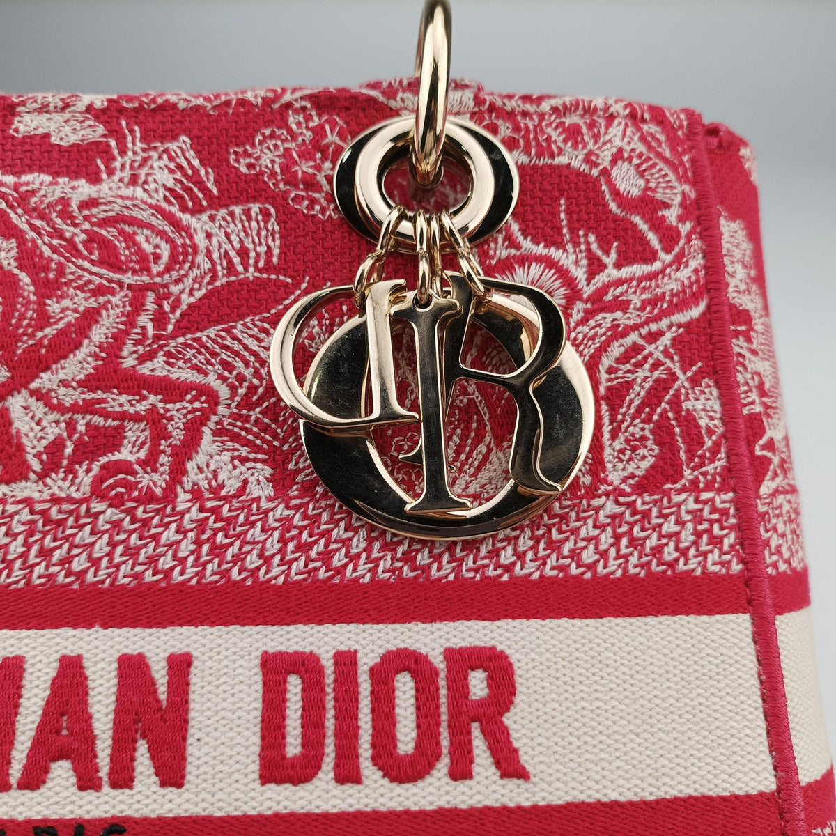 Pre-owned Christian Dior D-Lite Medium Royaume Pink canvas  shoulderbag | stylenewstar