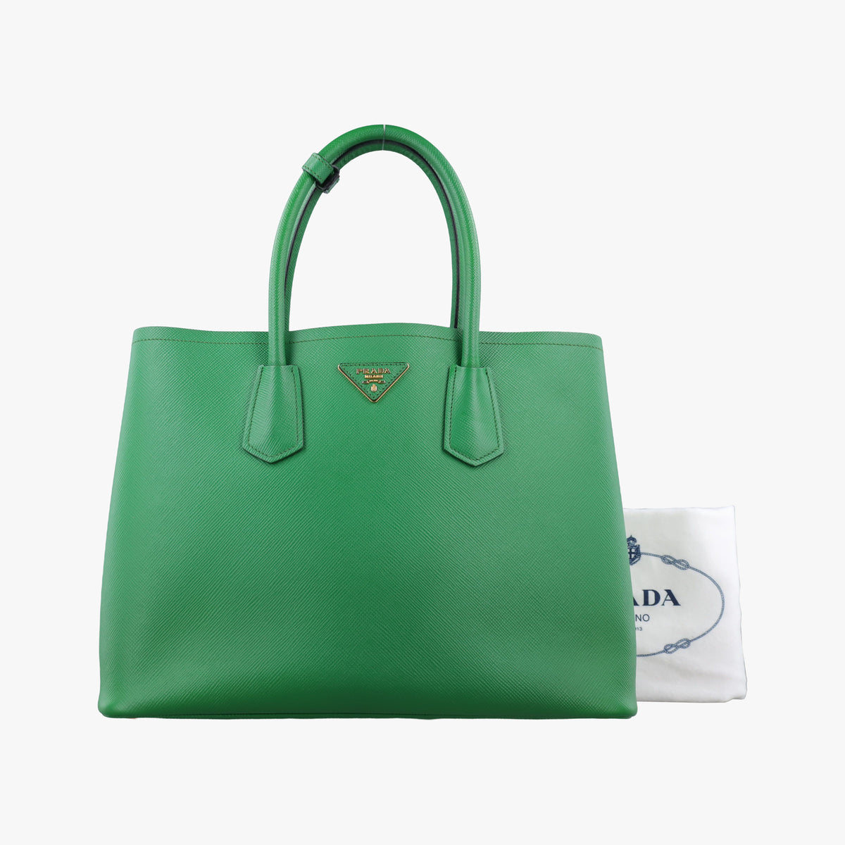 Pre-owned Prada Double Cuir Green SAFFIANO Leather B2756T handbag | stylenewstar