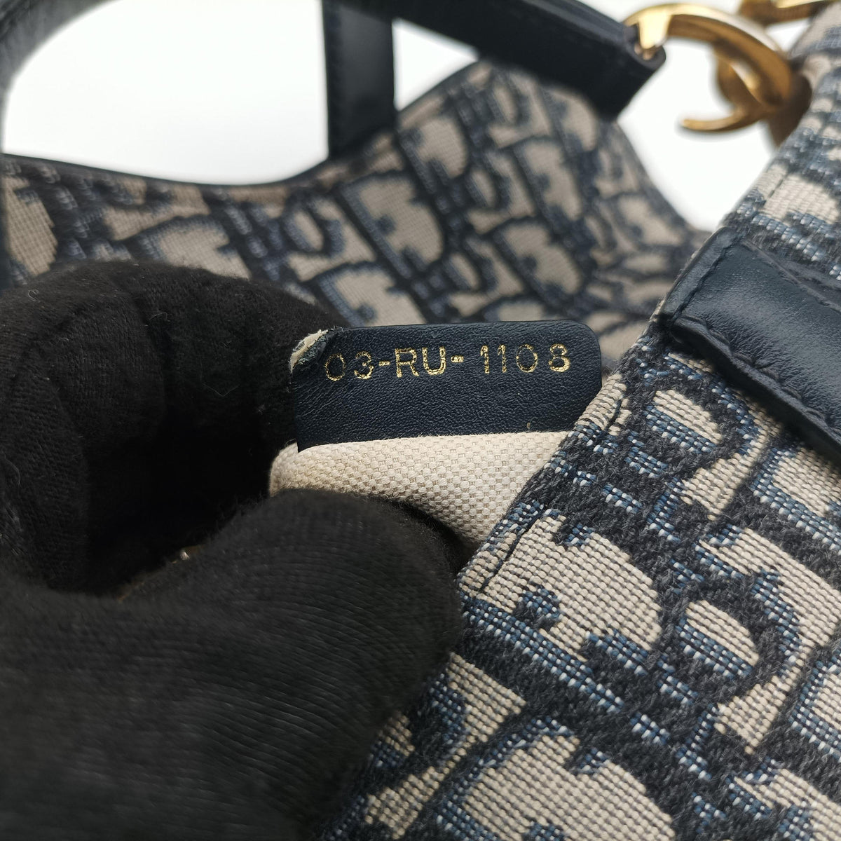Pre-owned Christian Dior Saddle Navy Jacquard × Leather  shoulderbag | stylenewstar