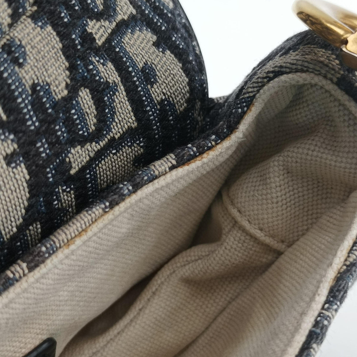 Pre-owned Christian Dior Saddle Navy Jacquard × Leather  shoulderbag | stylenewstar
