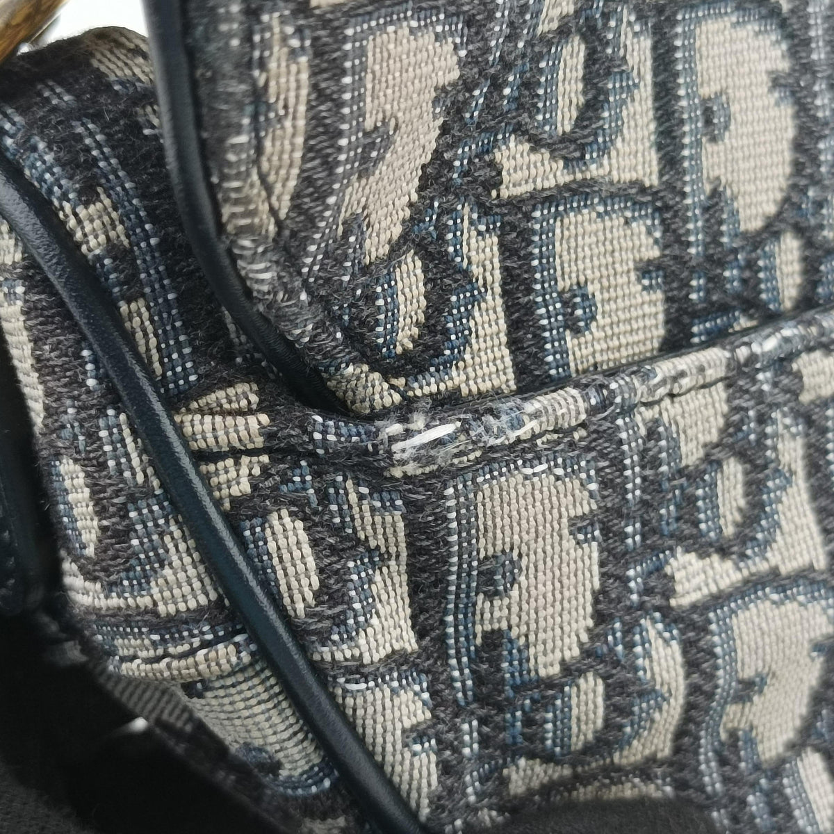 Pre-owned Christian Dior Saddle Navy Jacquard × Leather  shoulderbag | stylenewstar