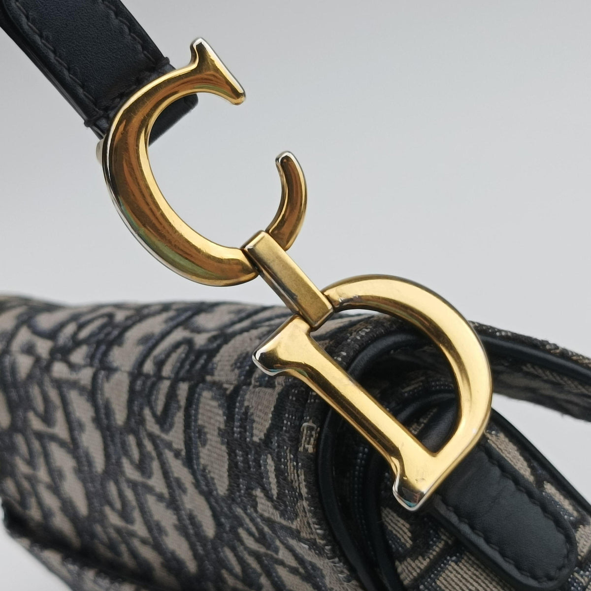 Pre-owned Christian Dior Saddle Navy Jacquard × Leather  shoulderbag | stylenewstar