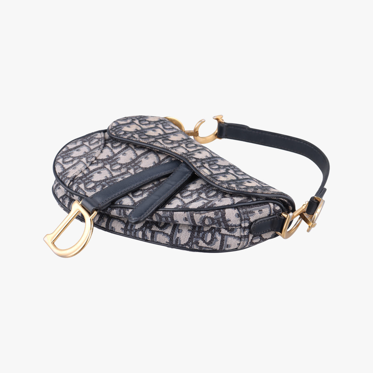 Pre-owned Christian Dior Saddle Navy Jacquard × Leather  shoulderbag | stylenewstar