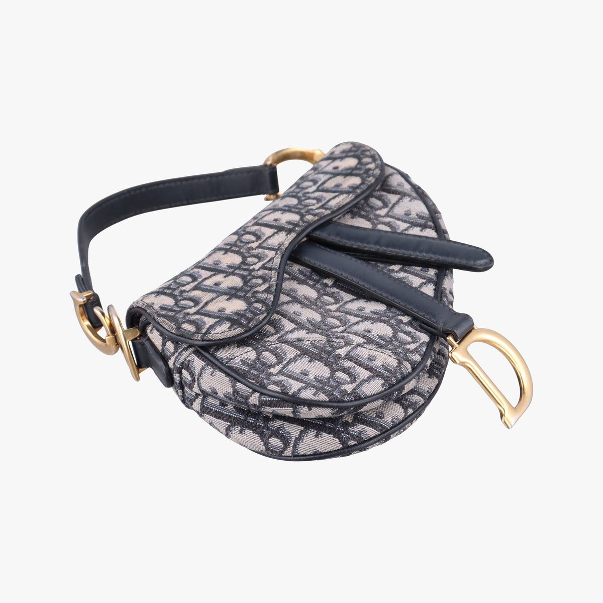 Pre-owned Christian Dior Saddle Navy Jacquard × Leather  shoulderbag | stylenewstar