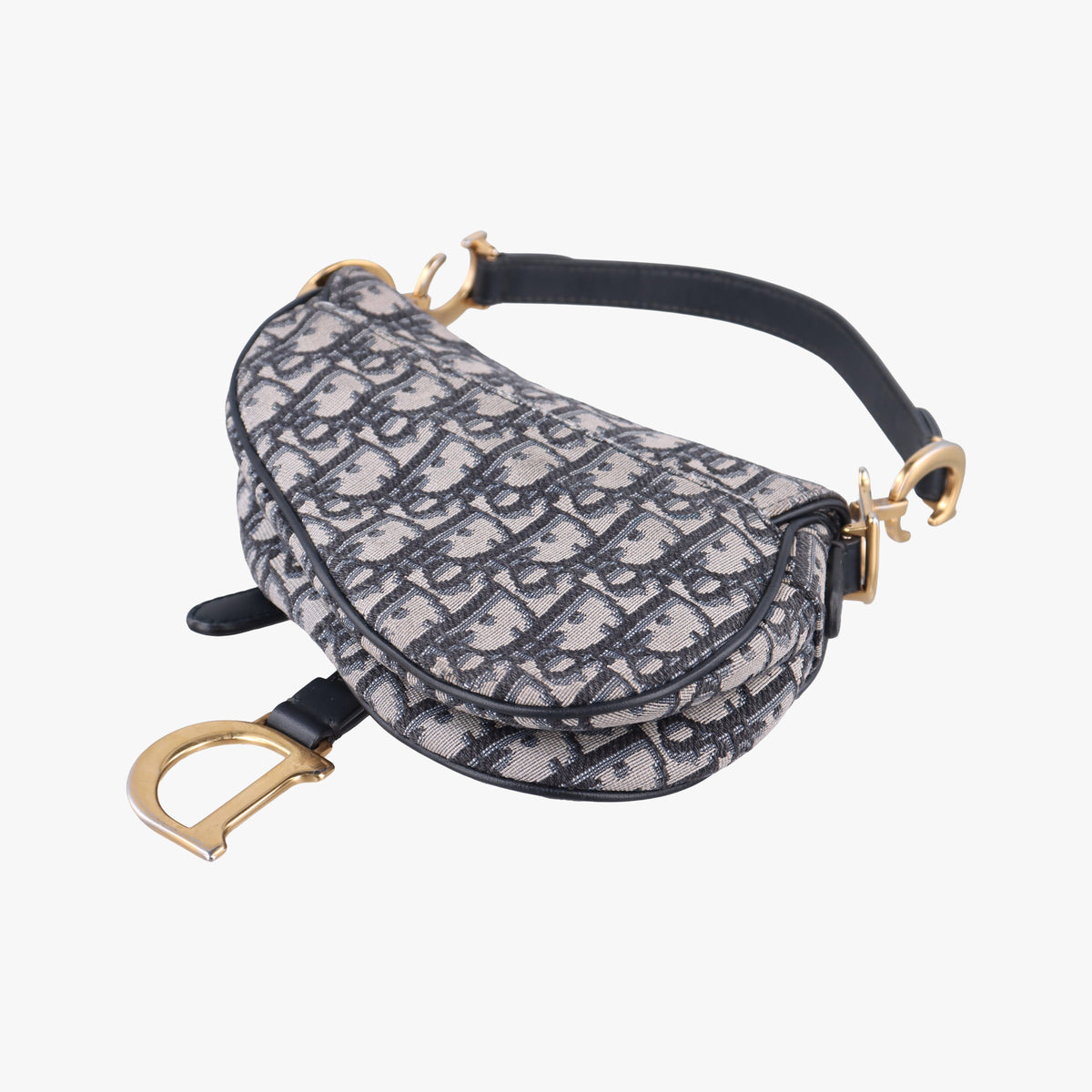 Pre-owned Christian Dior Saddle Navy Jacquard × Leather  shoulderbag | stylenewstar