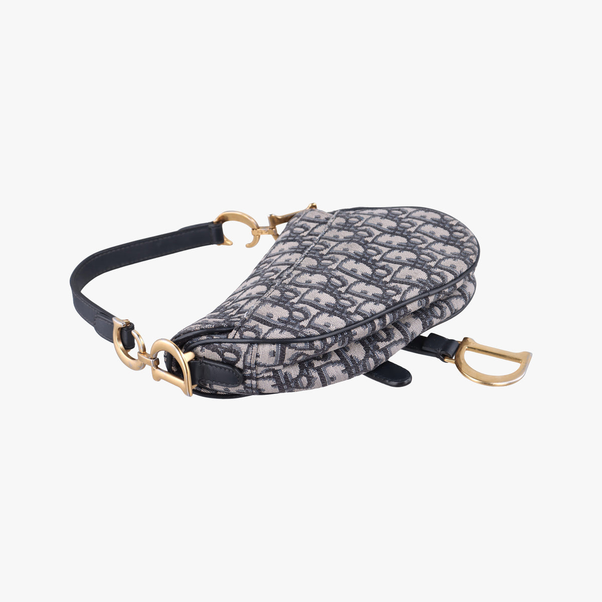 Pre-owned Christian Dior Saddle Navy Jacquard × Leather  shoulderbag | stylenewstar