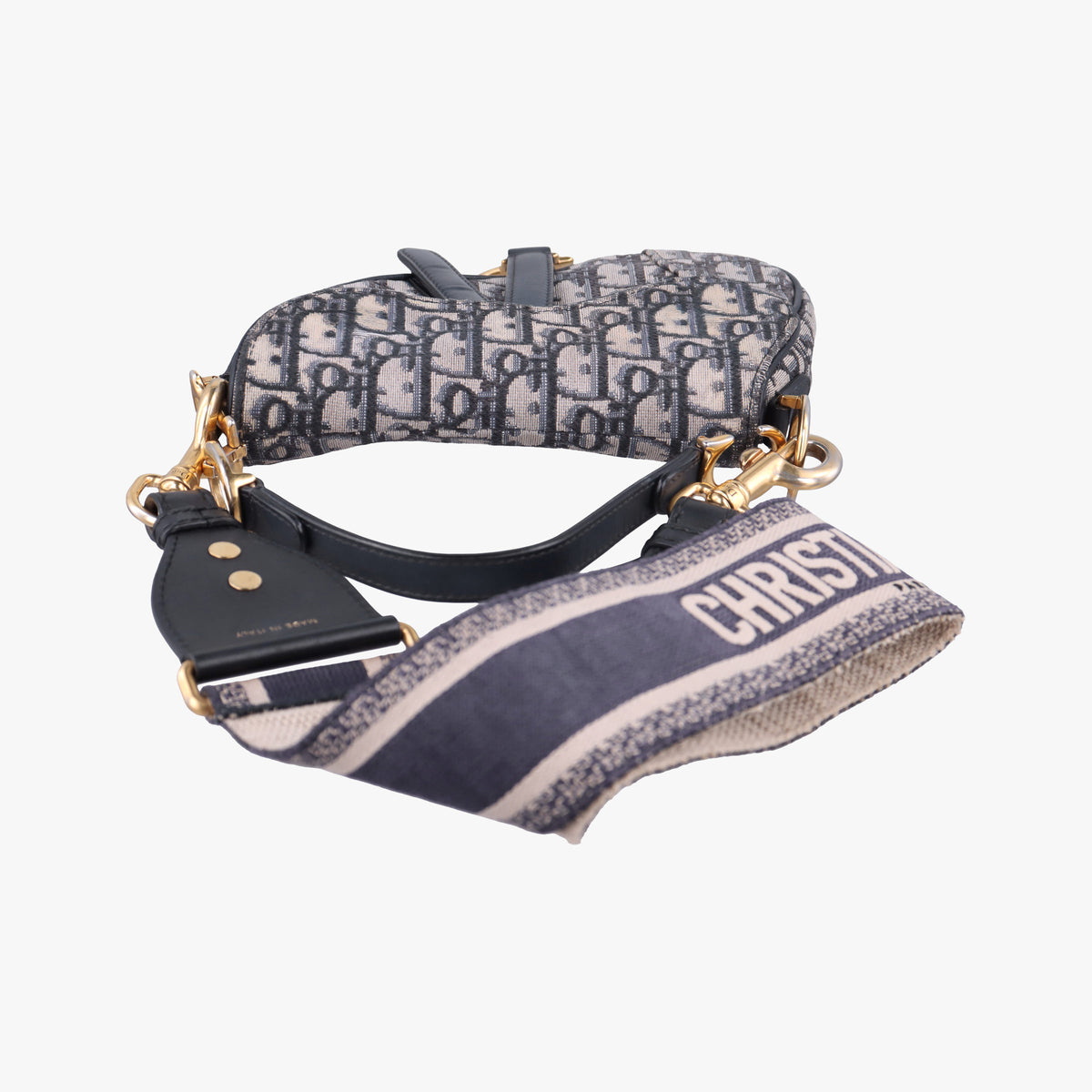 Pre-owned Christian Dior Saddle Navy Jacquard × Leather  shoulderbag | stylenewstar