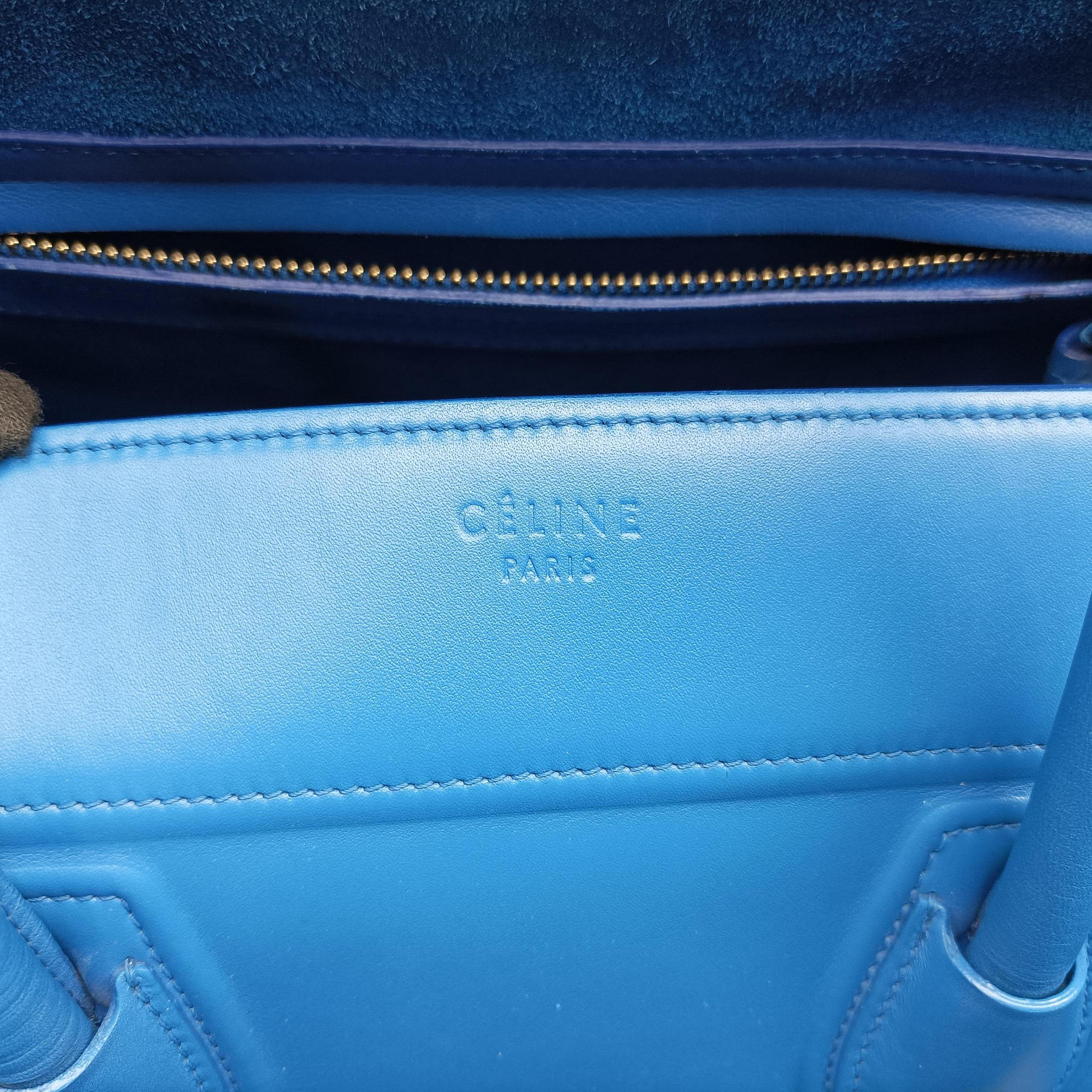 Vintage Celine Luggage Square Phantom Blue Leather  handbag | stylenewstar