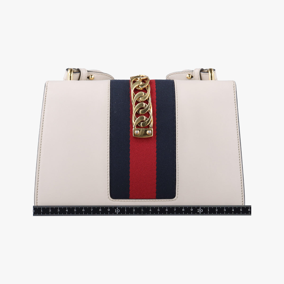 Pre-owned Gucci Sylvie Ivory×navy×red Leather 421882 shoulderbag | stylenewstar