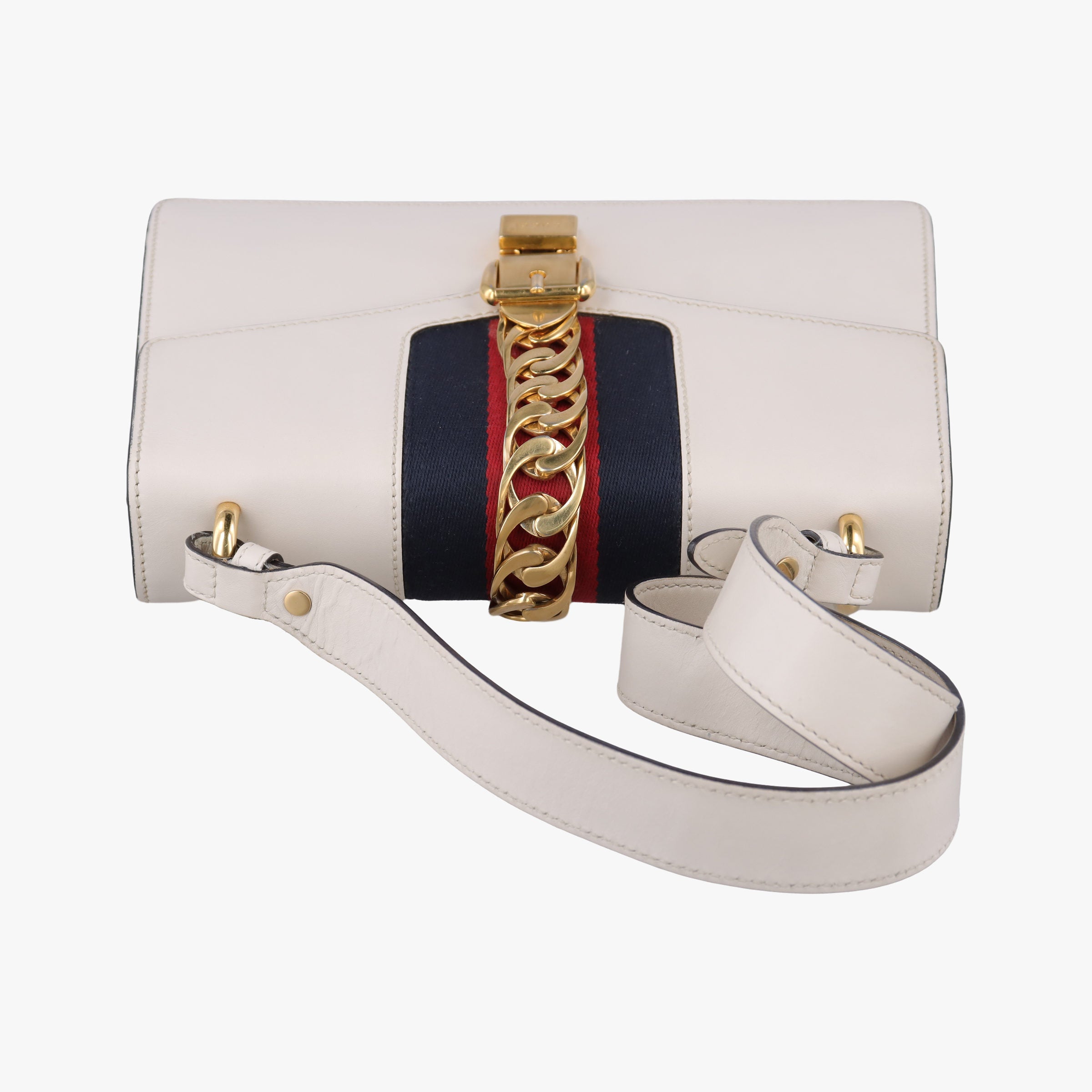 Pre-owned Gucci Sylvie Ivory×navy×red Leather 421882 shoulderbag | stylenewstar