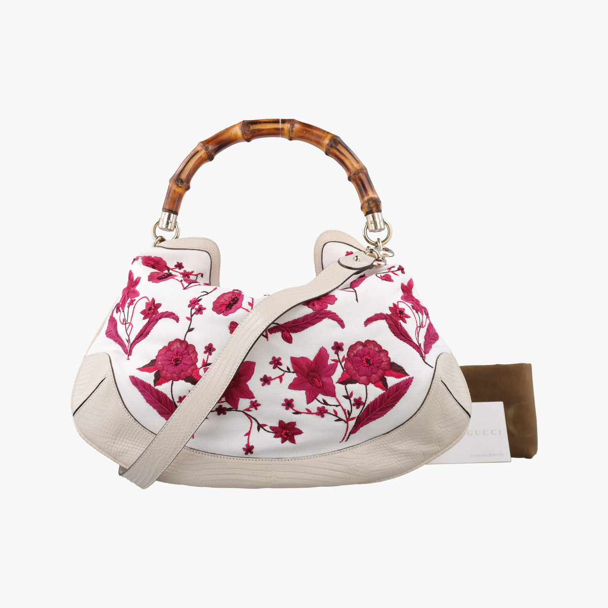 Pre-owned Gucci Bamboo White × Bordeaux Flora Canvas× Leather 171292 shoulderbag | stylenewstar