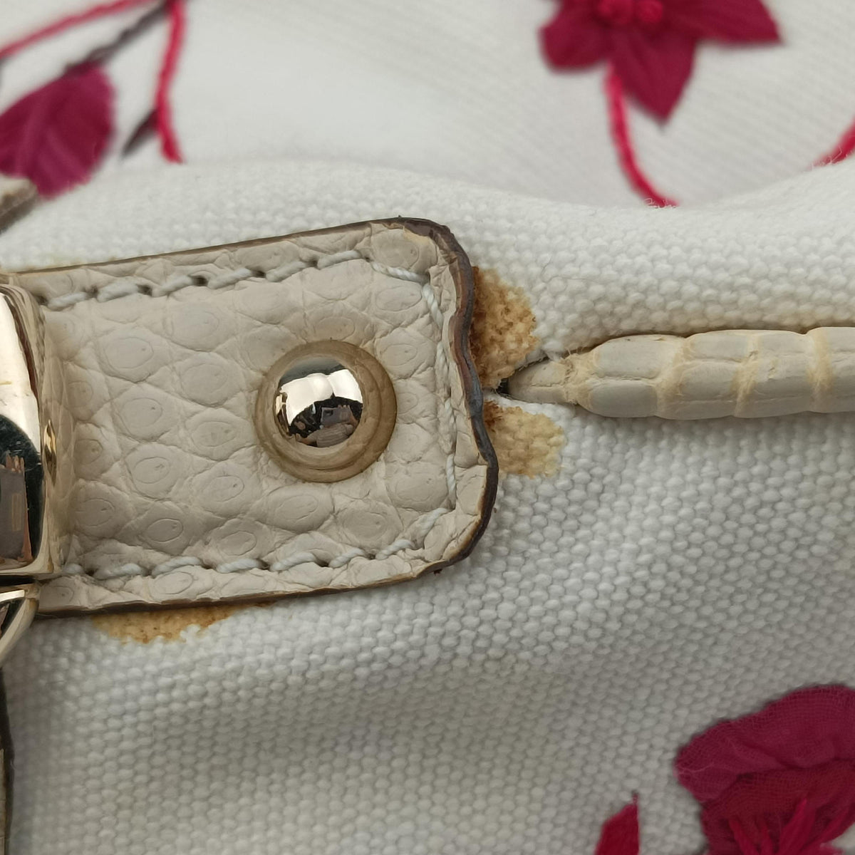 Pre-owned Gucci Bamboo White × Bordeaux Flora Canvas× Leather 171292 shoulderbag | stylenewstar