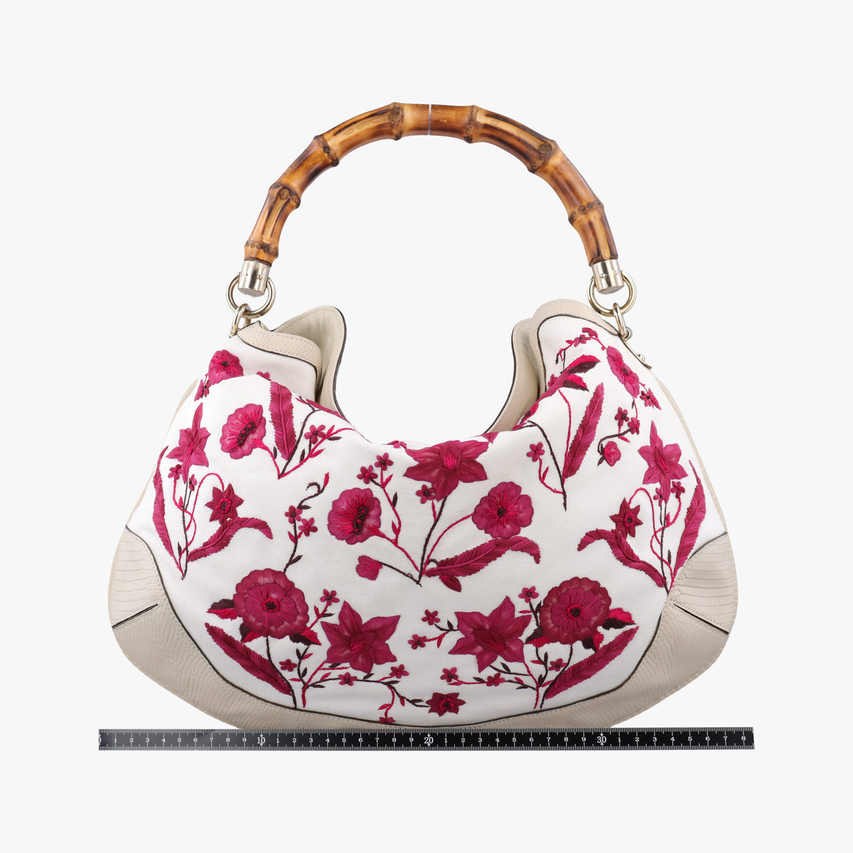 Pre-owned Gucci Bamboo White × Bordeaux Flora Canvas× Leather 171292 shoulderbag | stylenewstar