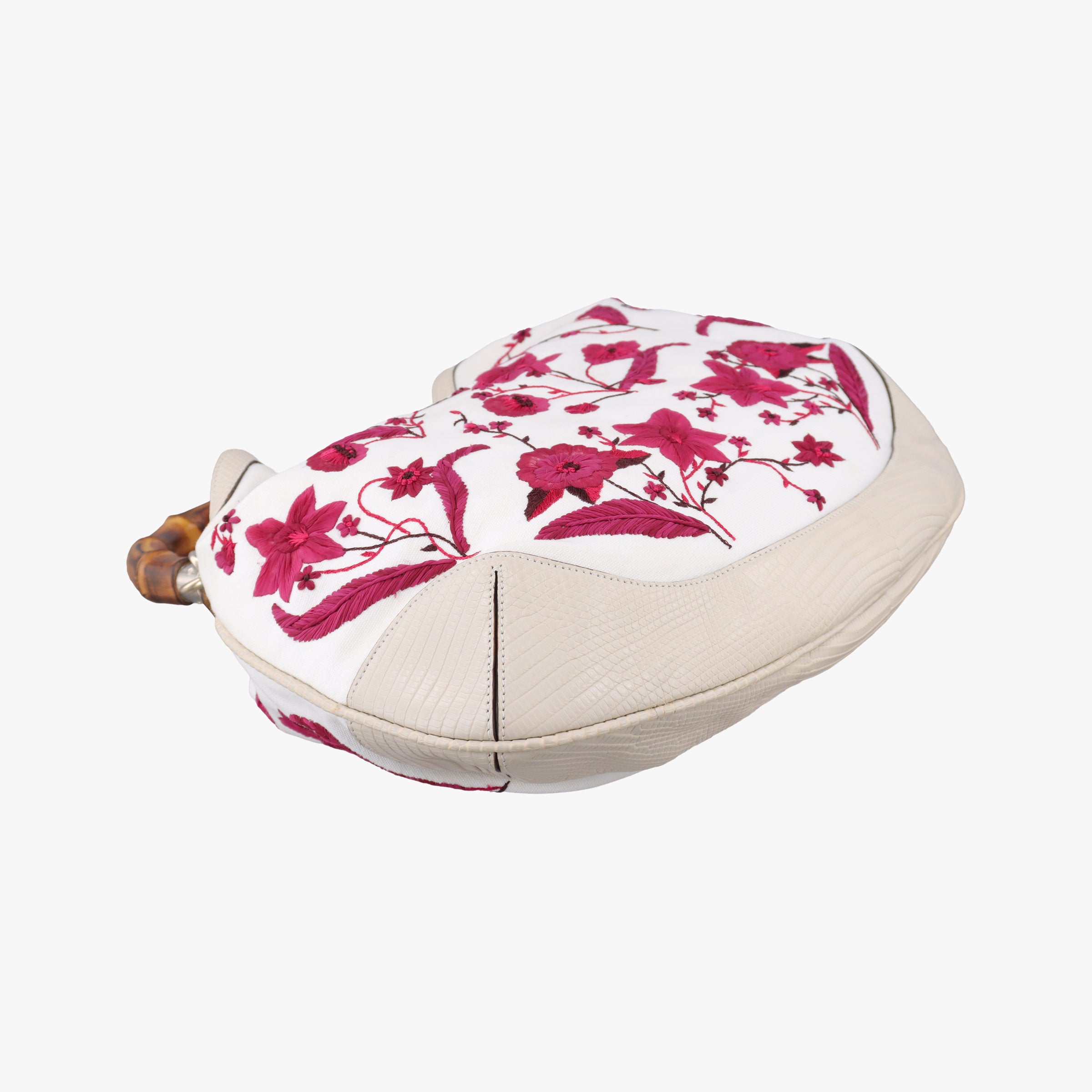 Pre-owned Gucci Bamboo White × Bordeaux Flora Canvas× Leather 171292 shoulderbag | stylenewstar