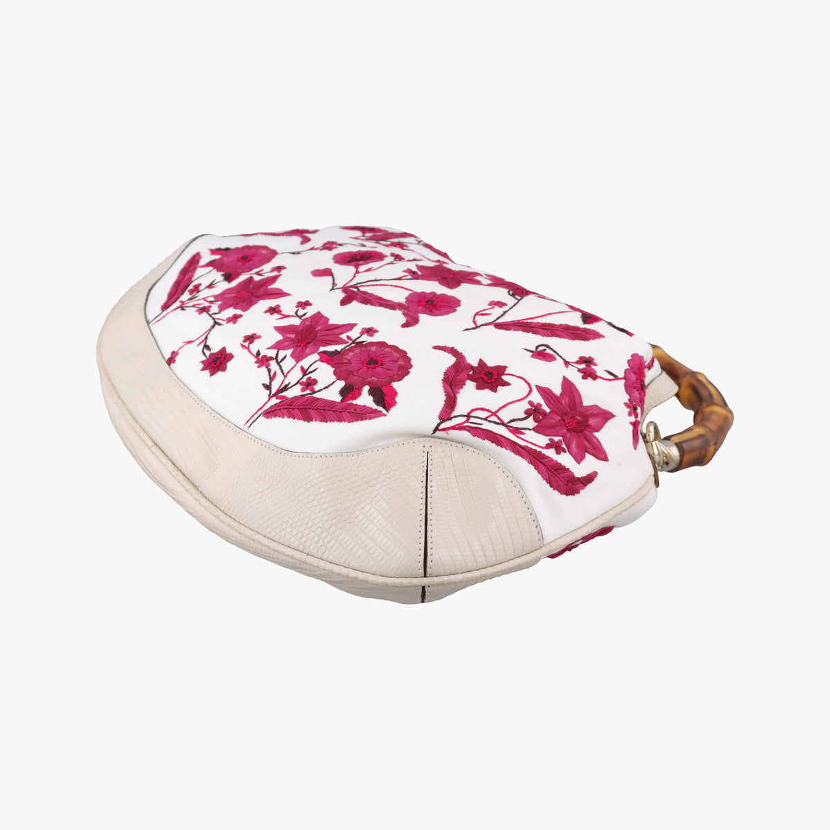 Pre-owned Gucci Bamboo White × Bordeaux Flora Canvas× Leather 171292 shoulderbag | stylenewstar