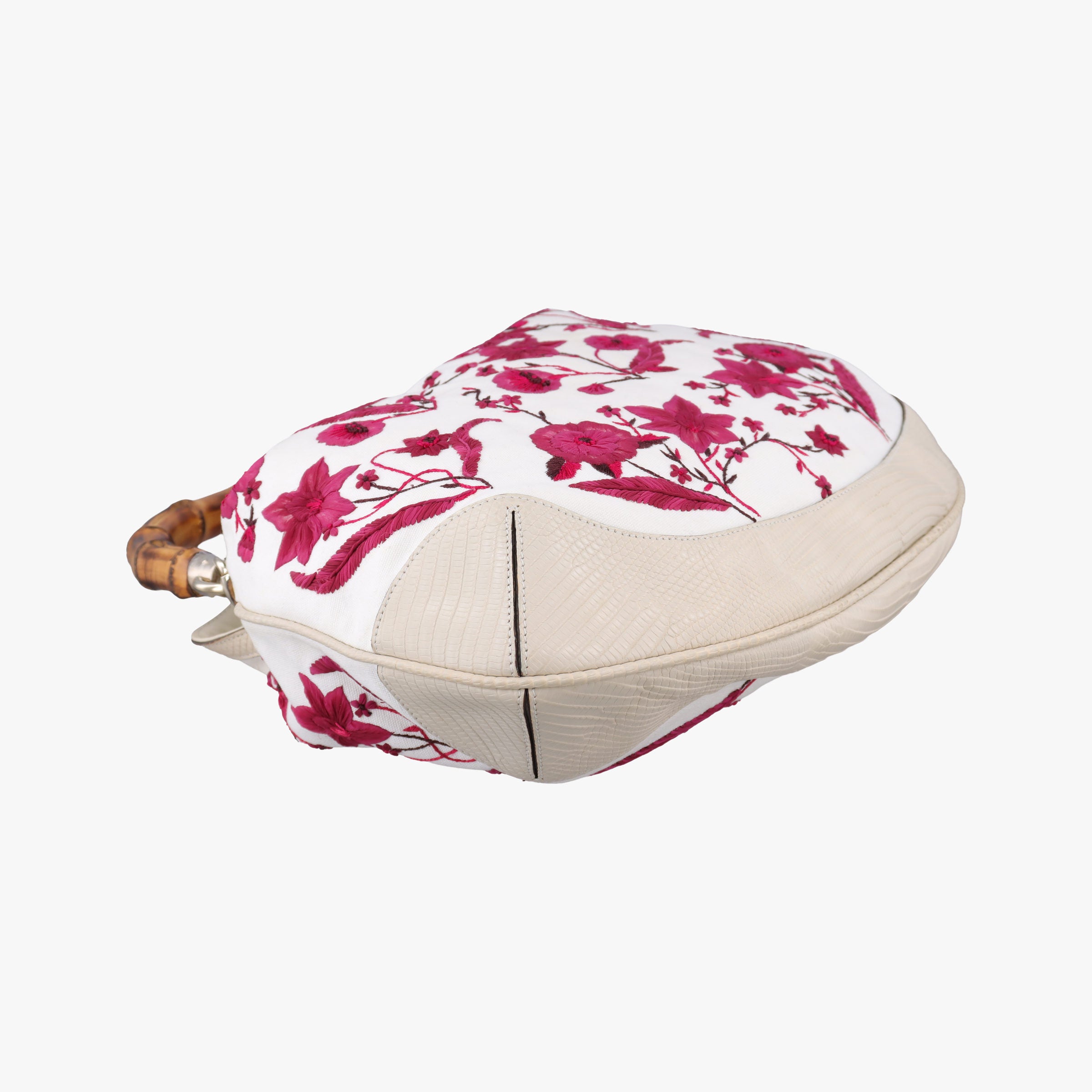 Pre-owned Gucci Bamboo White × Bordeaux Flora Canvas× Leather 171292 shoulderbag | stylenewstar