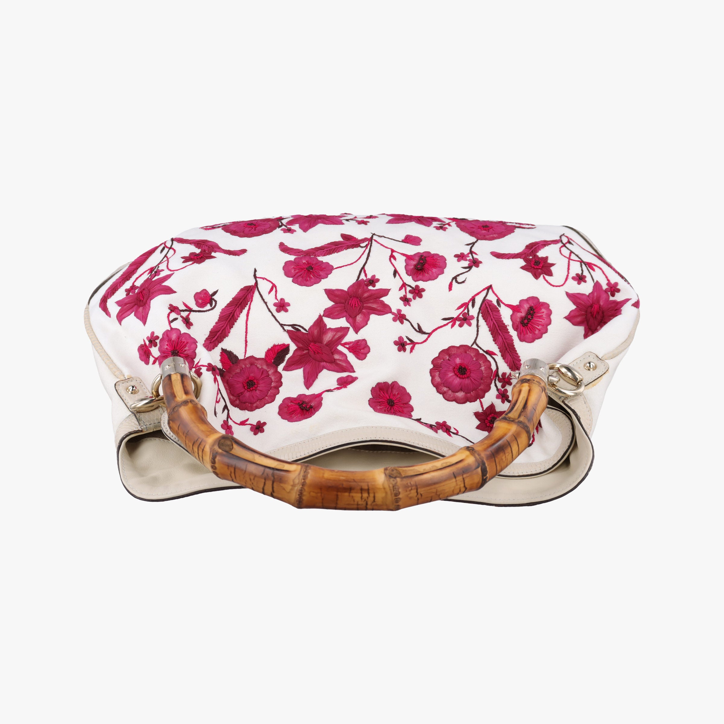 Pre-owned Gucci Bamboo White × Bordeaux Flora Canvas× Leather 171292 shoulderbag | stylenewstar