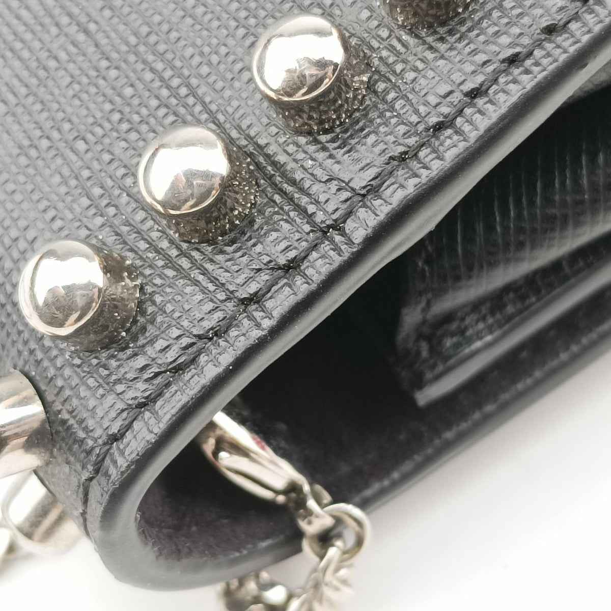 Pre-owned Fendi Karlito Lagerfeld Studded Black Leather 8M0346 shoulderbag | stylenewstar