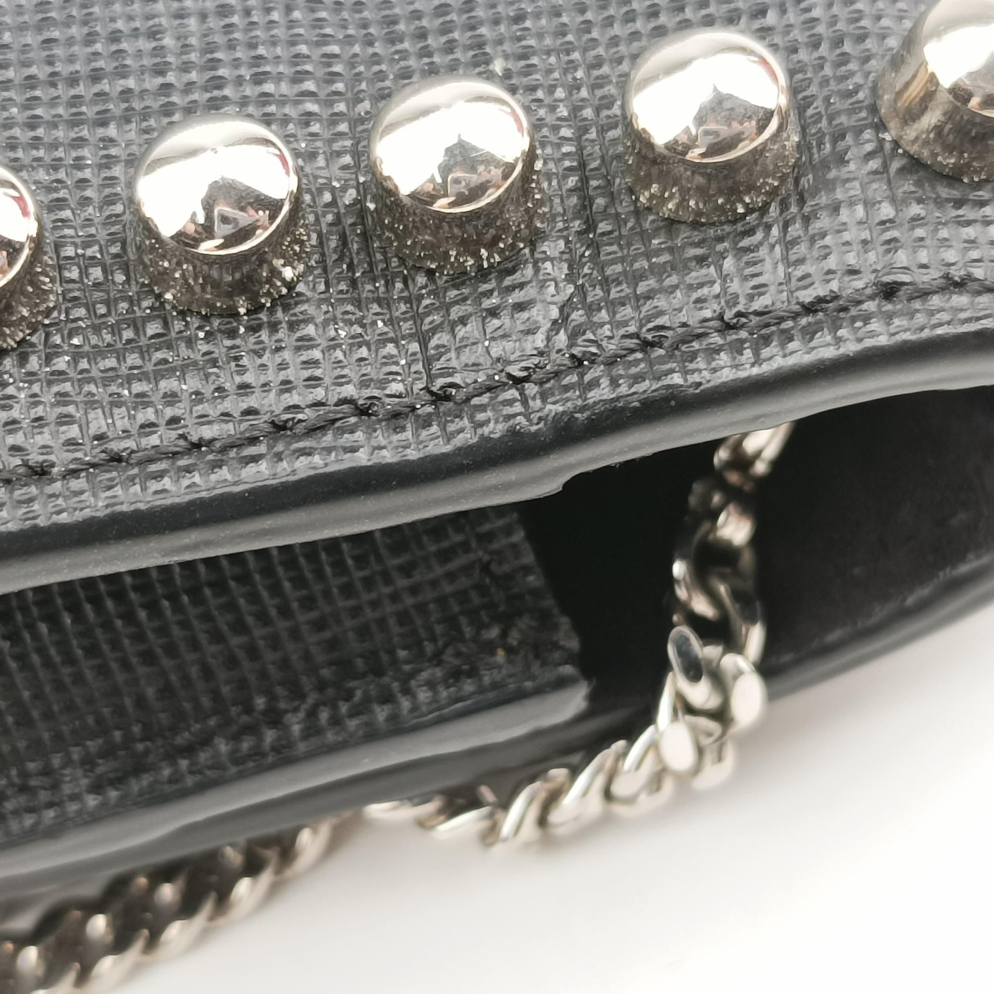 Pre-owned Fendi Karlito Lagerfeld Studded Black Leather 8M0346 shoulderbag | stylenewstar