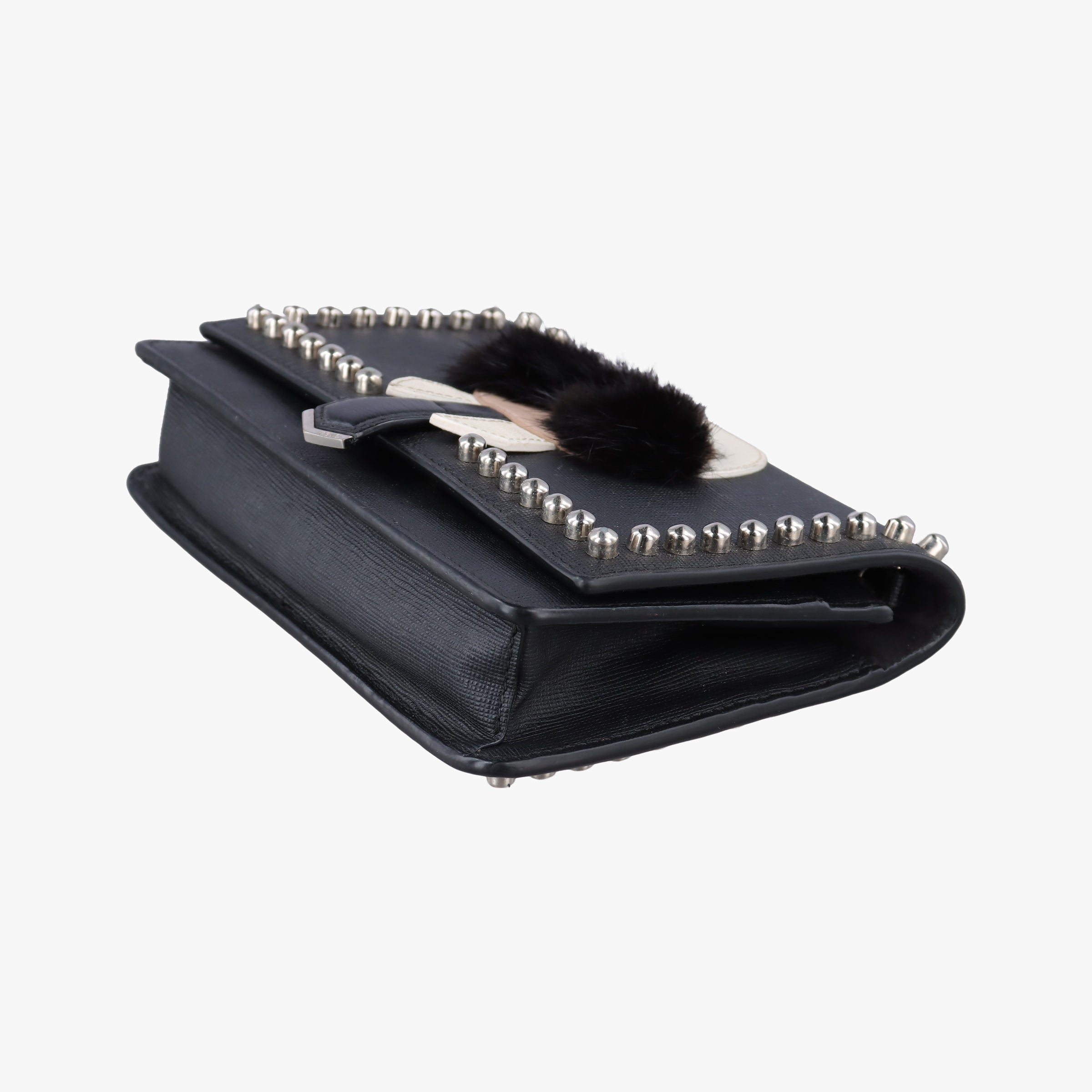 Pre-owned Fendi Karlito Lagerfeld Studded Black Leather 8M0346 shoulderbag | stylenewstar