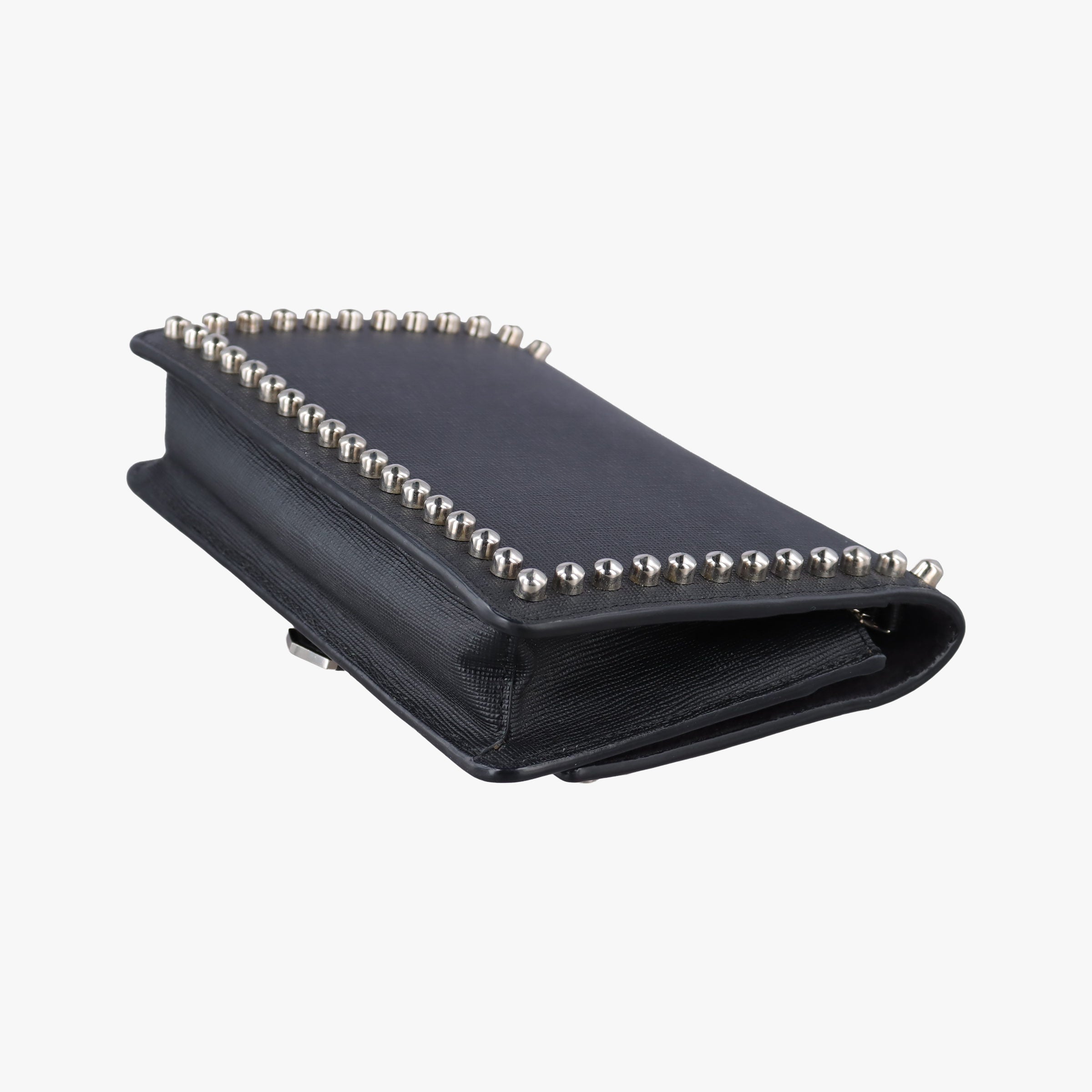 Pre-owned Fendi Karlito Lagerfeld Studded Black Leather 8M0346 shoulderbag | stylenewstar