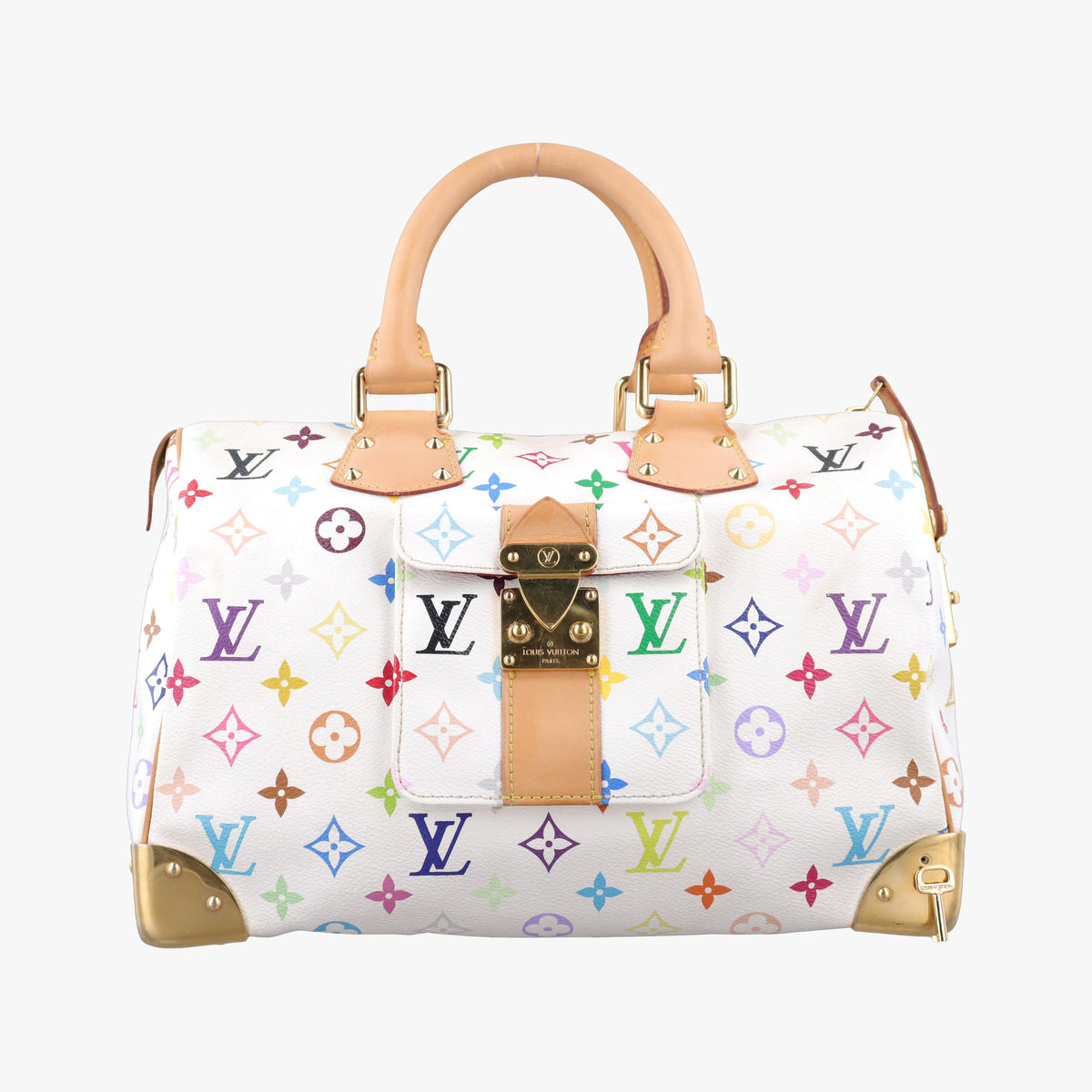 Pre-owned Louis Vuitton Speedy 30 white Monogram Multicolor M92643 handbag | stylenewstar