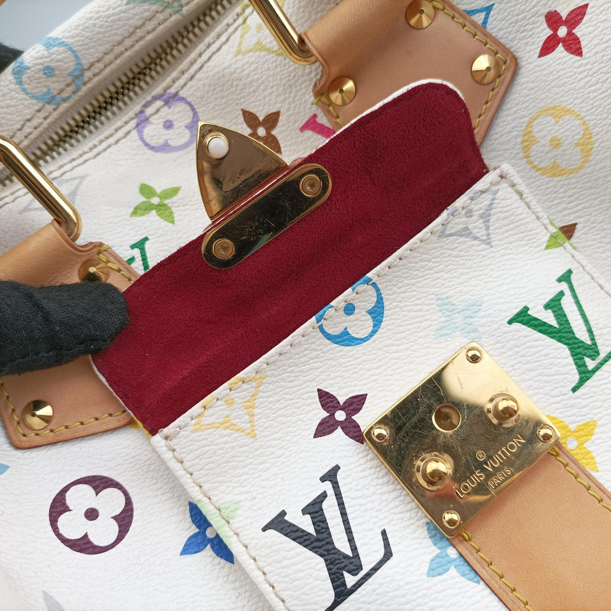 Pre-owned Louis Vuitton Speedy 30 white Monogram Multicolor M92643 handbag | stylenewstar