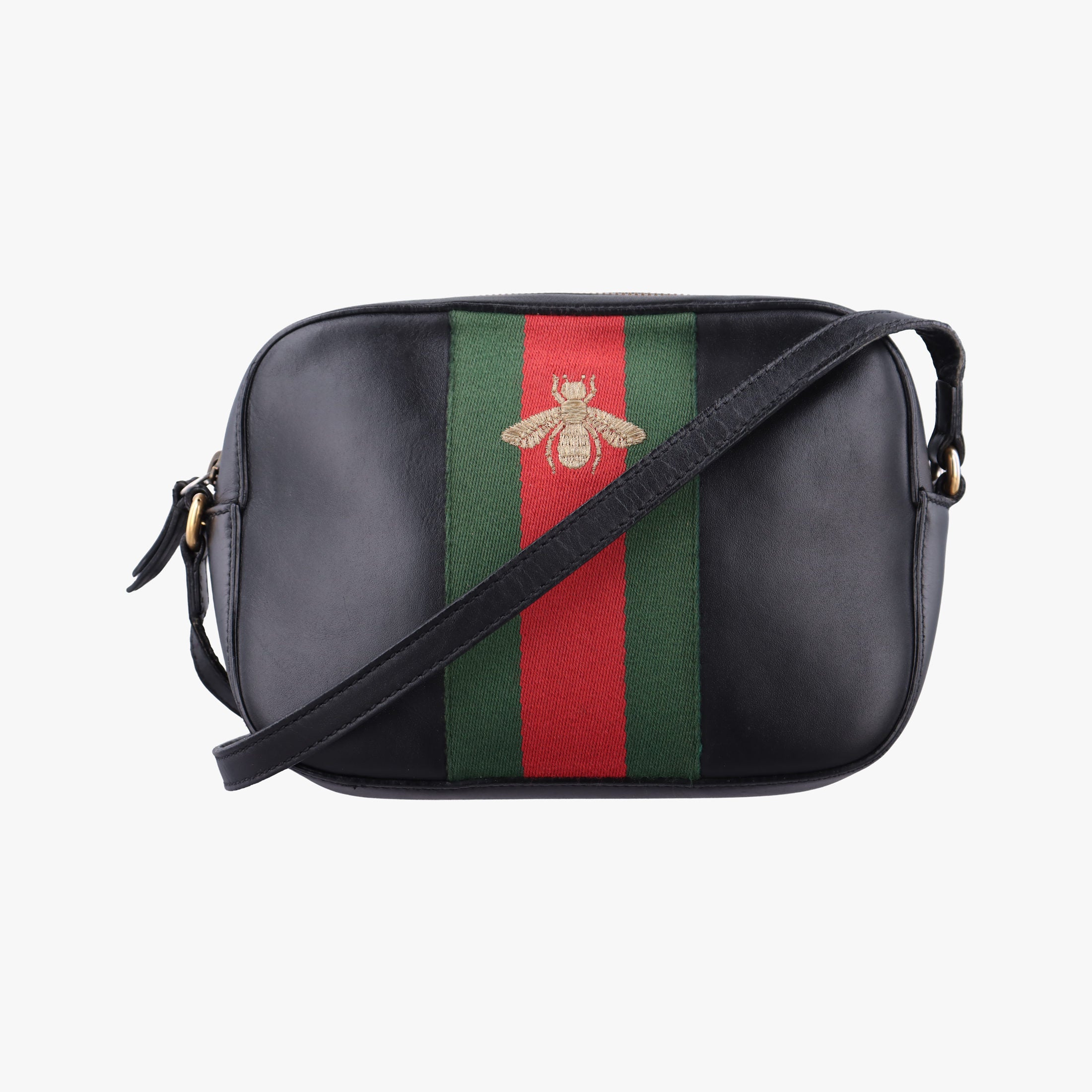 Pre-owned Gucci Bee Web Black Leather 412008 shoulderbag | stylenewstar
