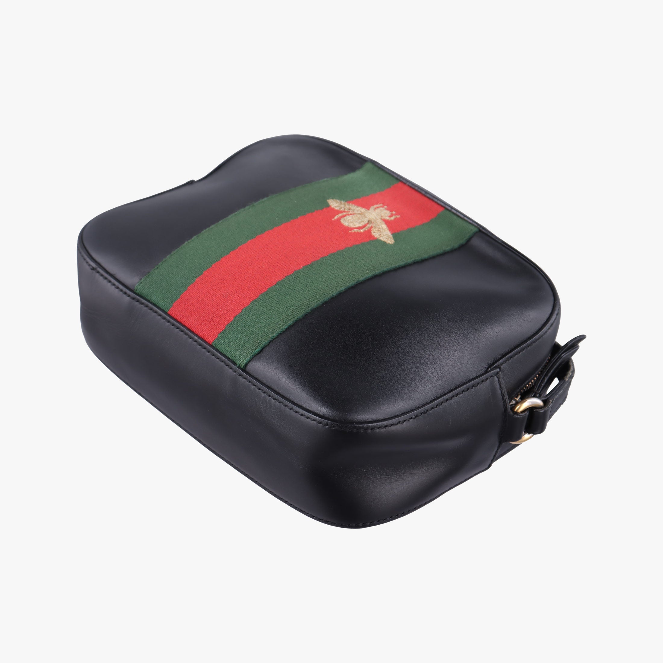 Pre-owned Gucci Bee Web Black Leather 412008 shoulderbag | stylenewstar