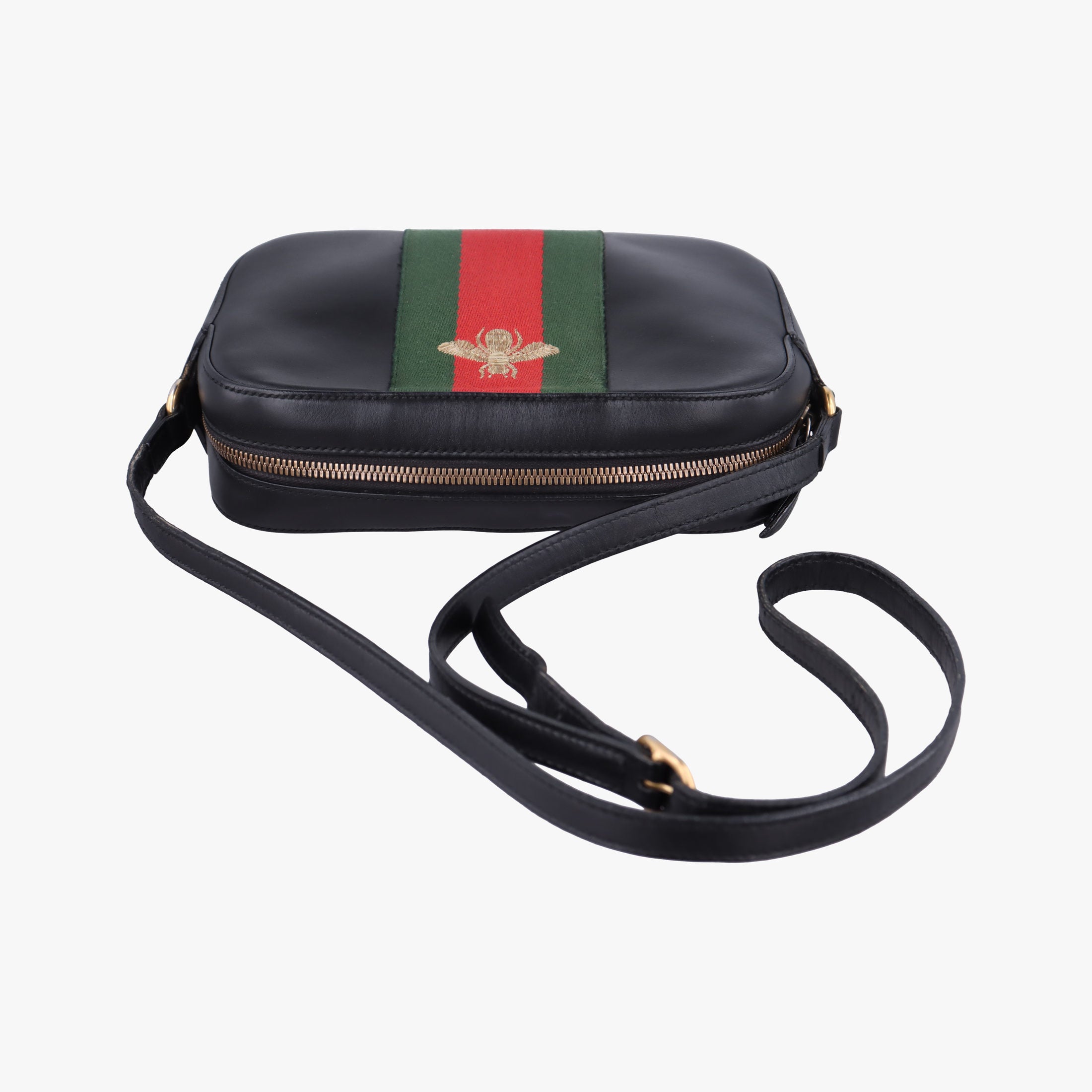 Pre-owned Gucci Bee Web Black Leather 412008 shoulderbag | stylenewstar